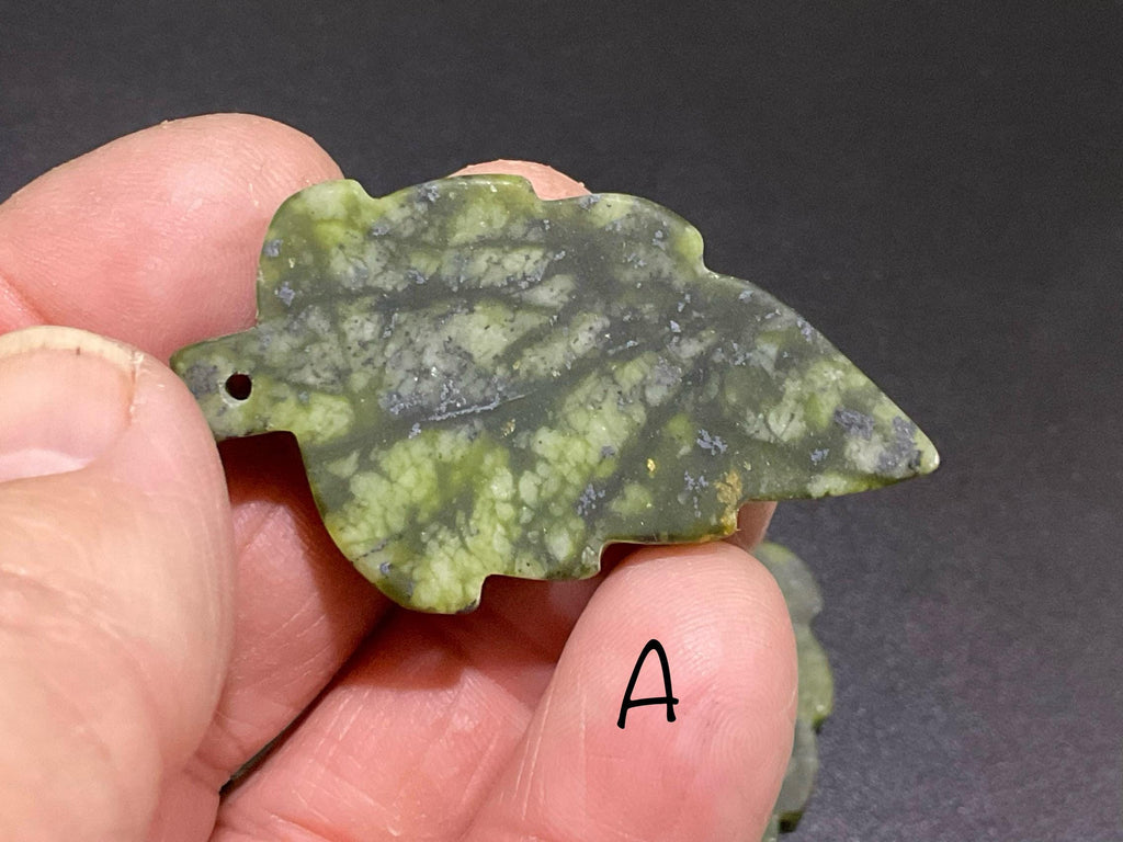 Dark Green Pakistan Asterite Drilled Leaf Pendant Group 3