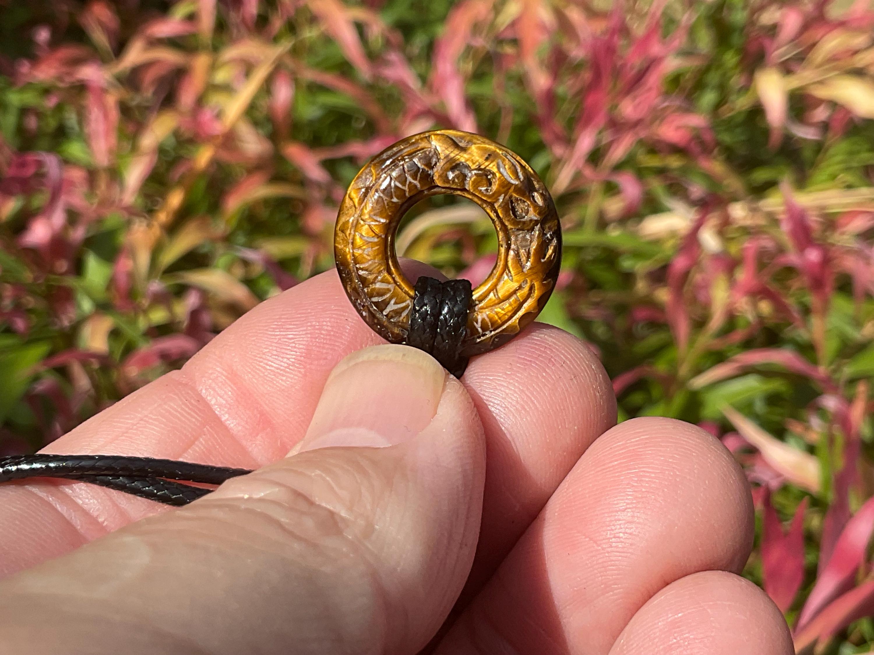 Tiger Eye Donut (Pi Stone) Dragon Pendant B