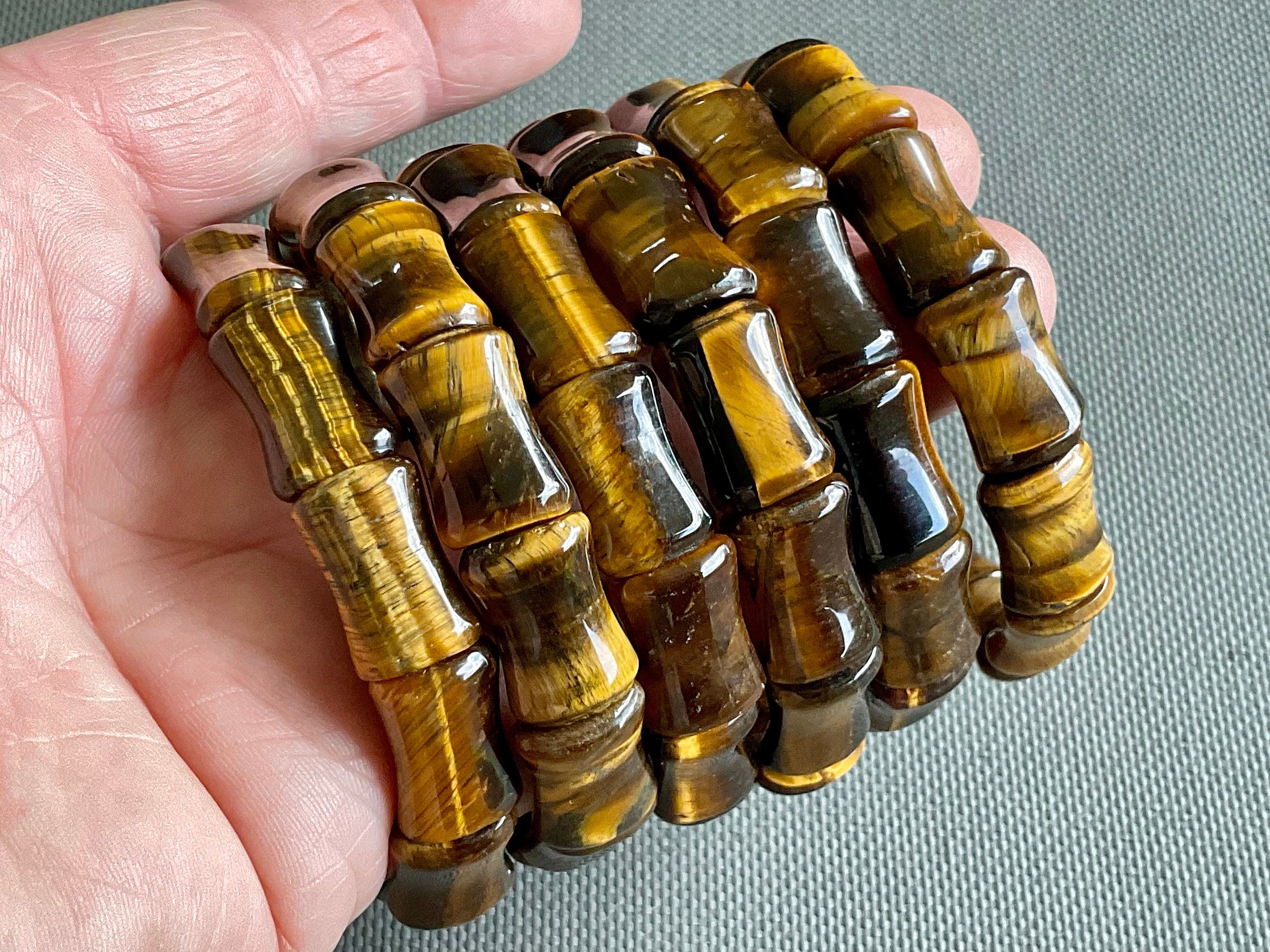 Bamboo Shape Tiger Eye Bead Stretch Bracelet