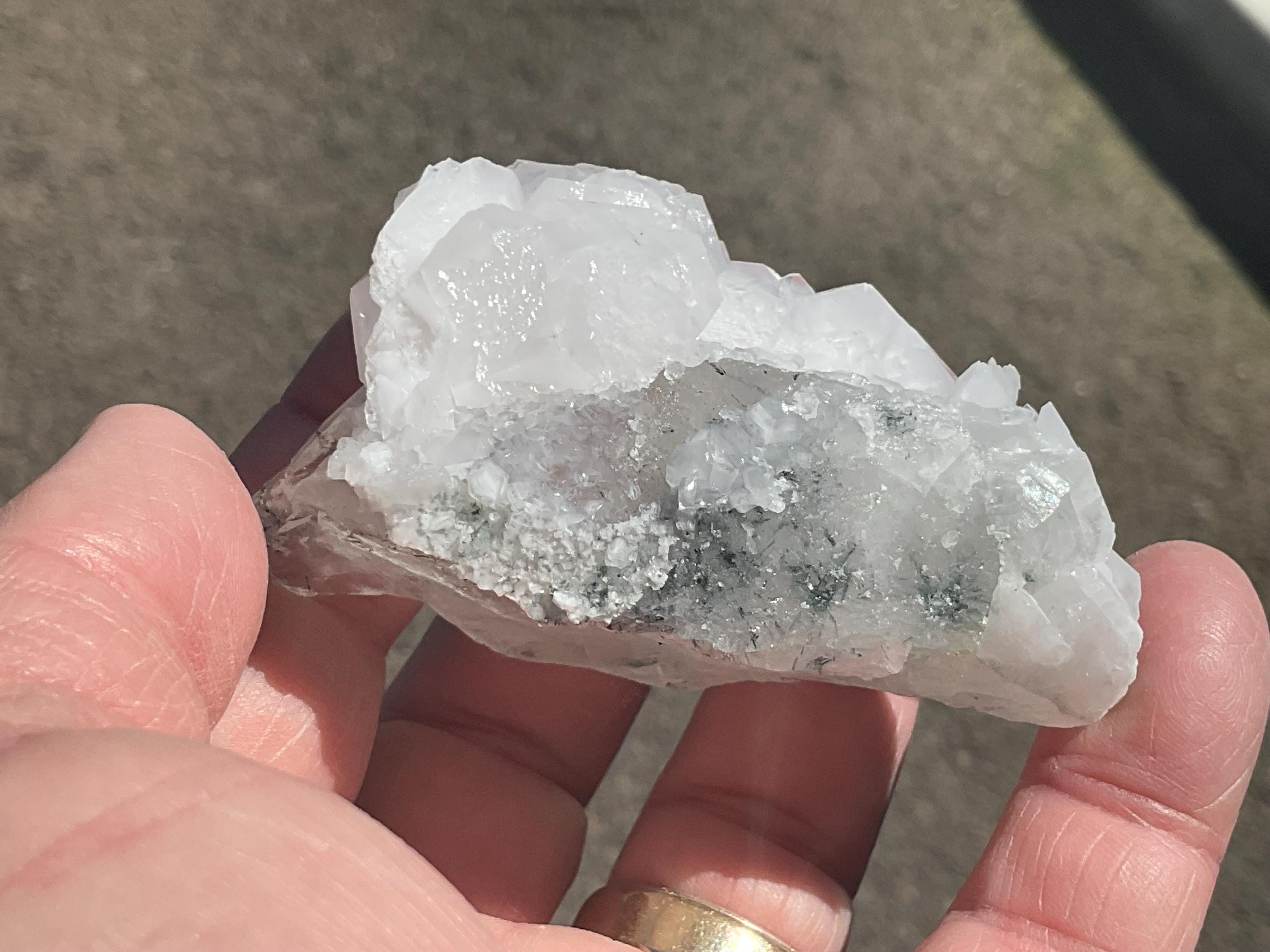 106g Calcite and Black Rutile in Quartz Specimen B from China