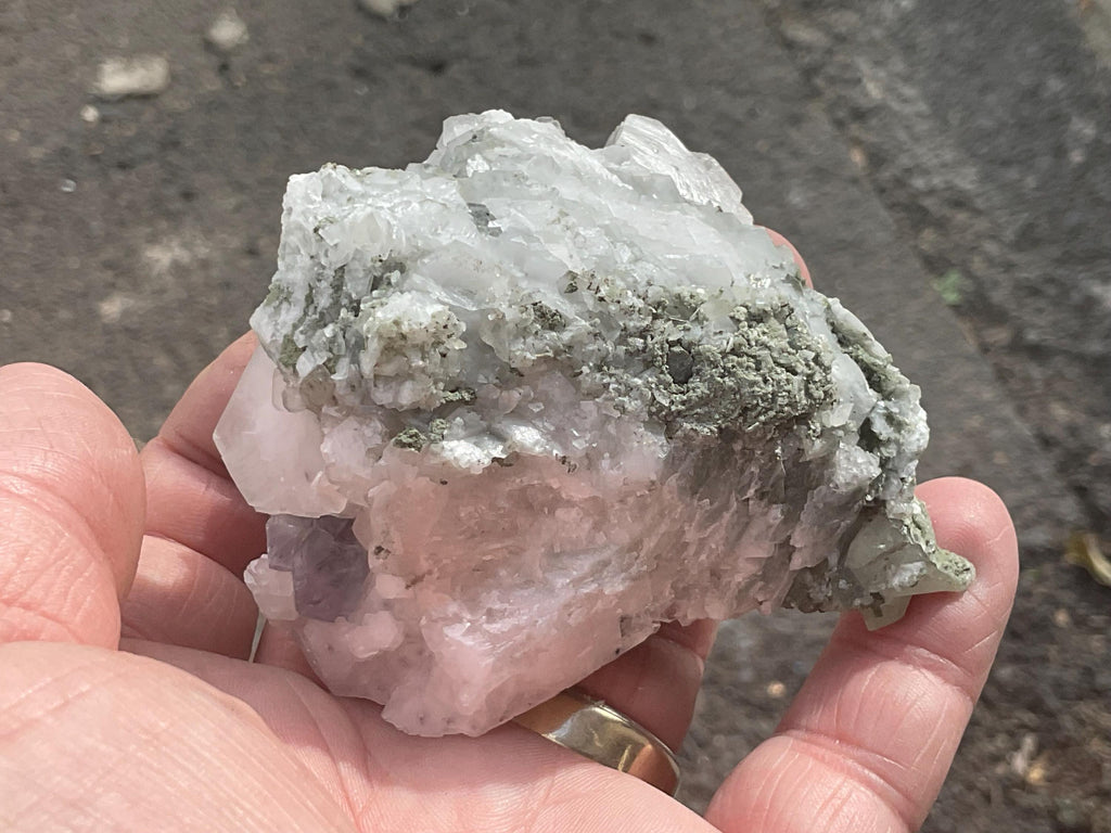 138g Hexagonal Flat Calcite on Chlorite Included Quartz Specimen C