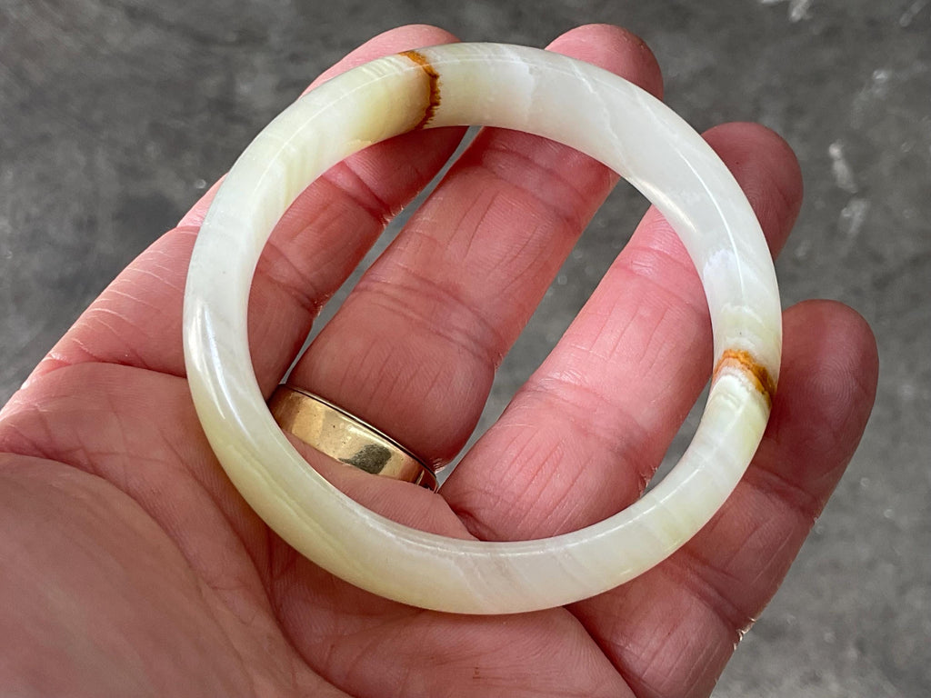 42g Small Green Banded Onyx Solid Bangle 2B