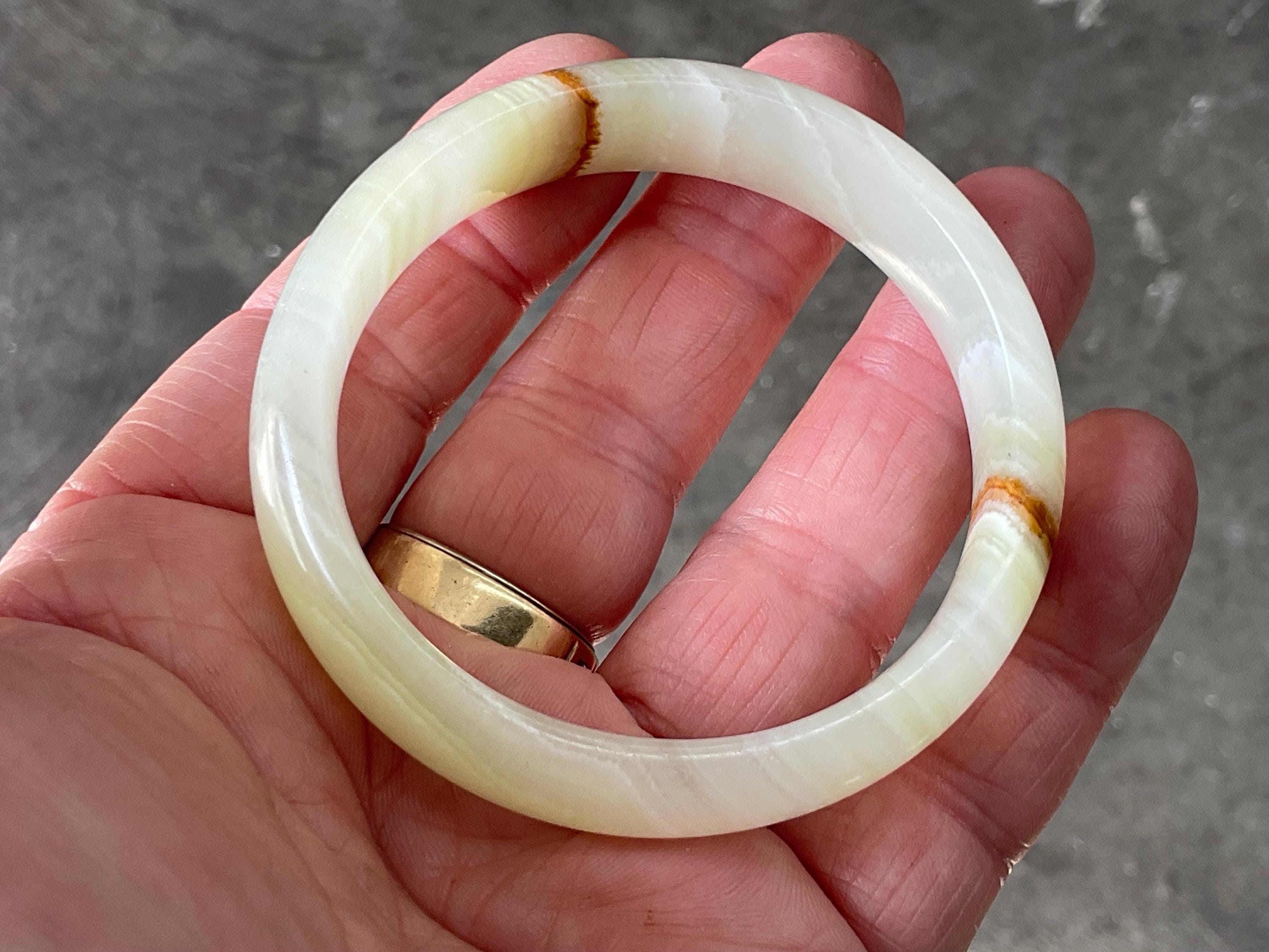 42g Small Green Banded Onyx Solid Bangle 2B