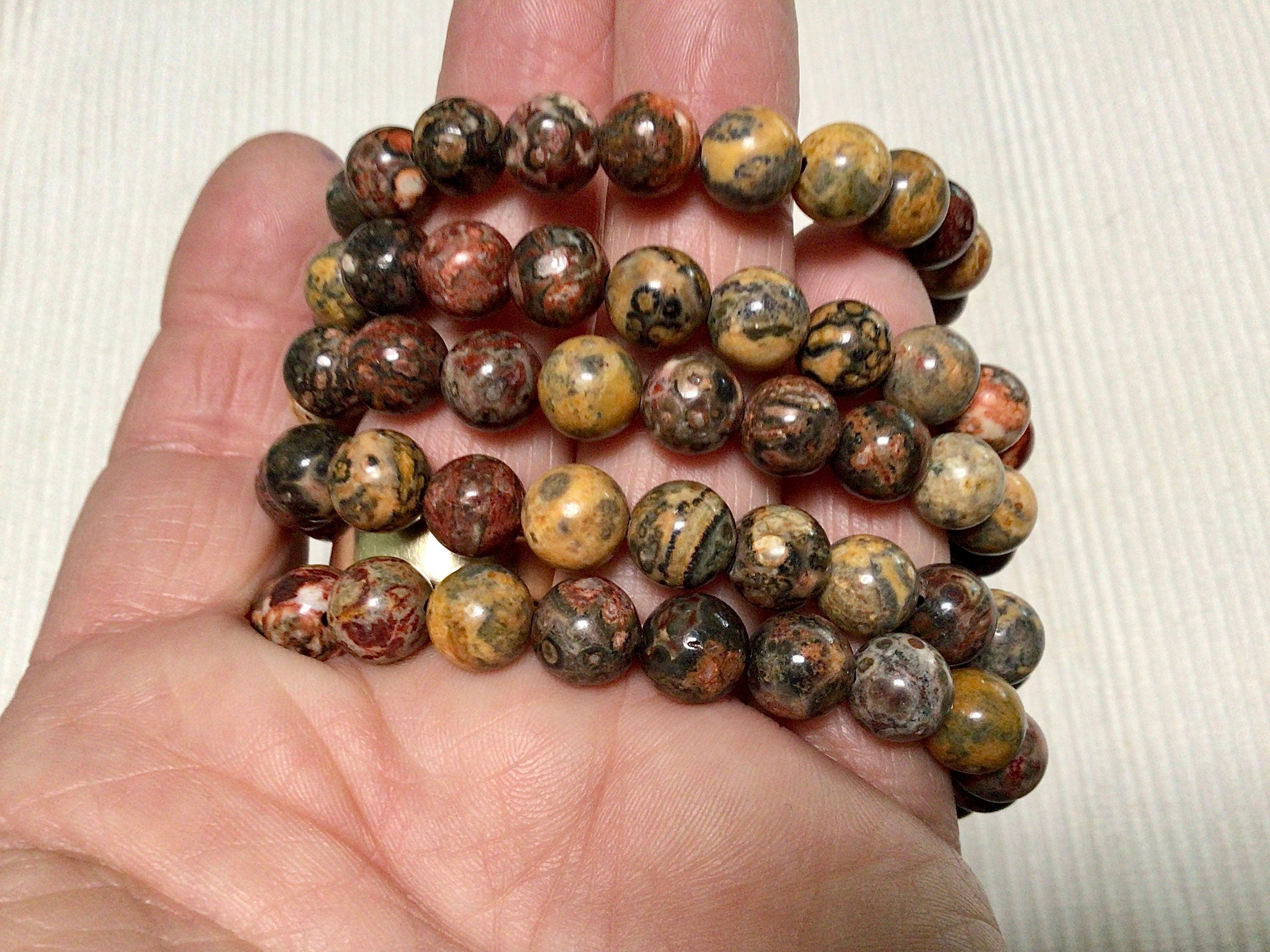 Red Leopard Skin Jasper 8mm Bead Bracelet