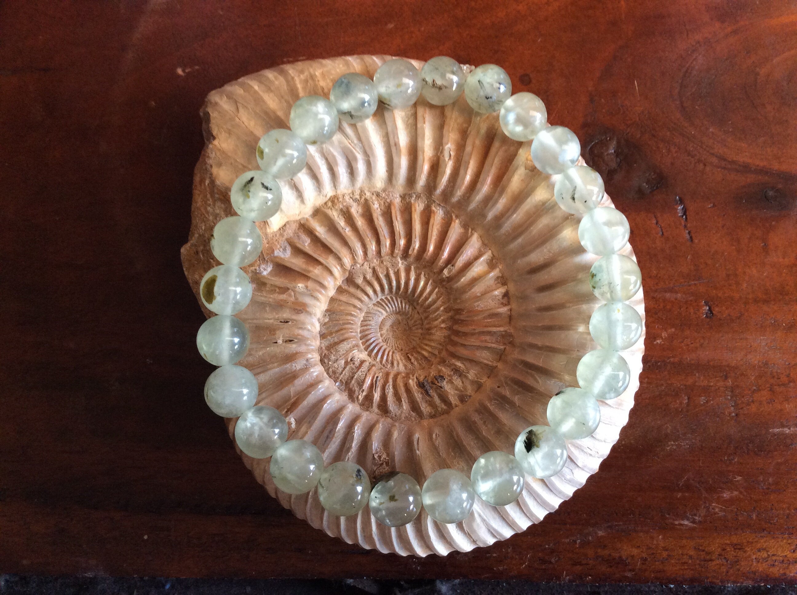8mm Prehnite with Epidote Bracelet
