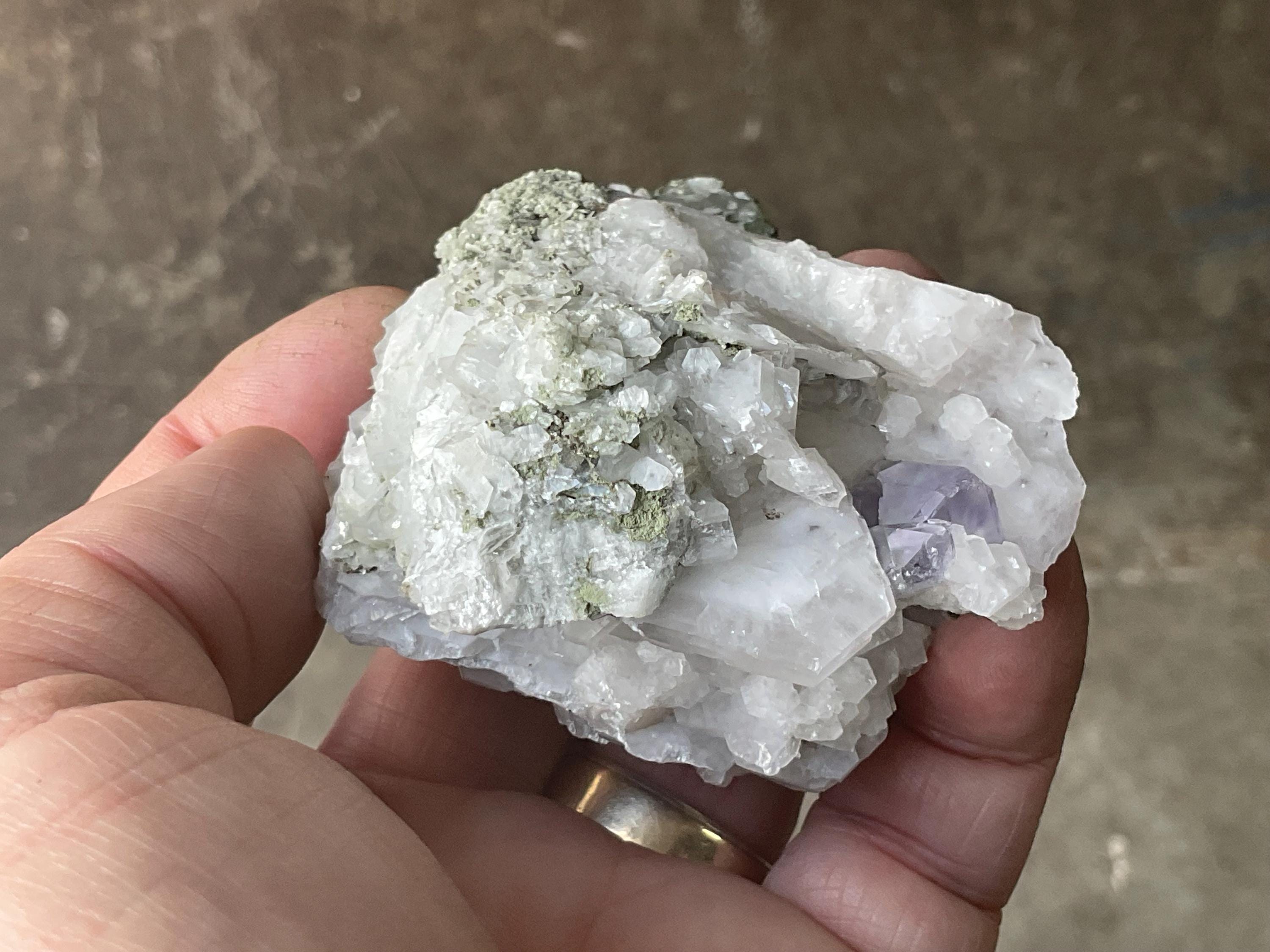 138g Hexagonal Flat Calcite on Chlorite Included Quartz Specimen C