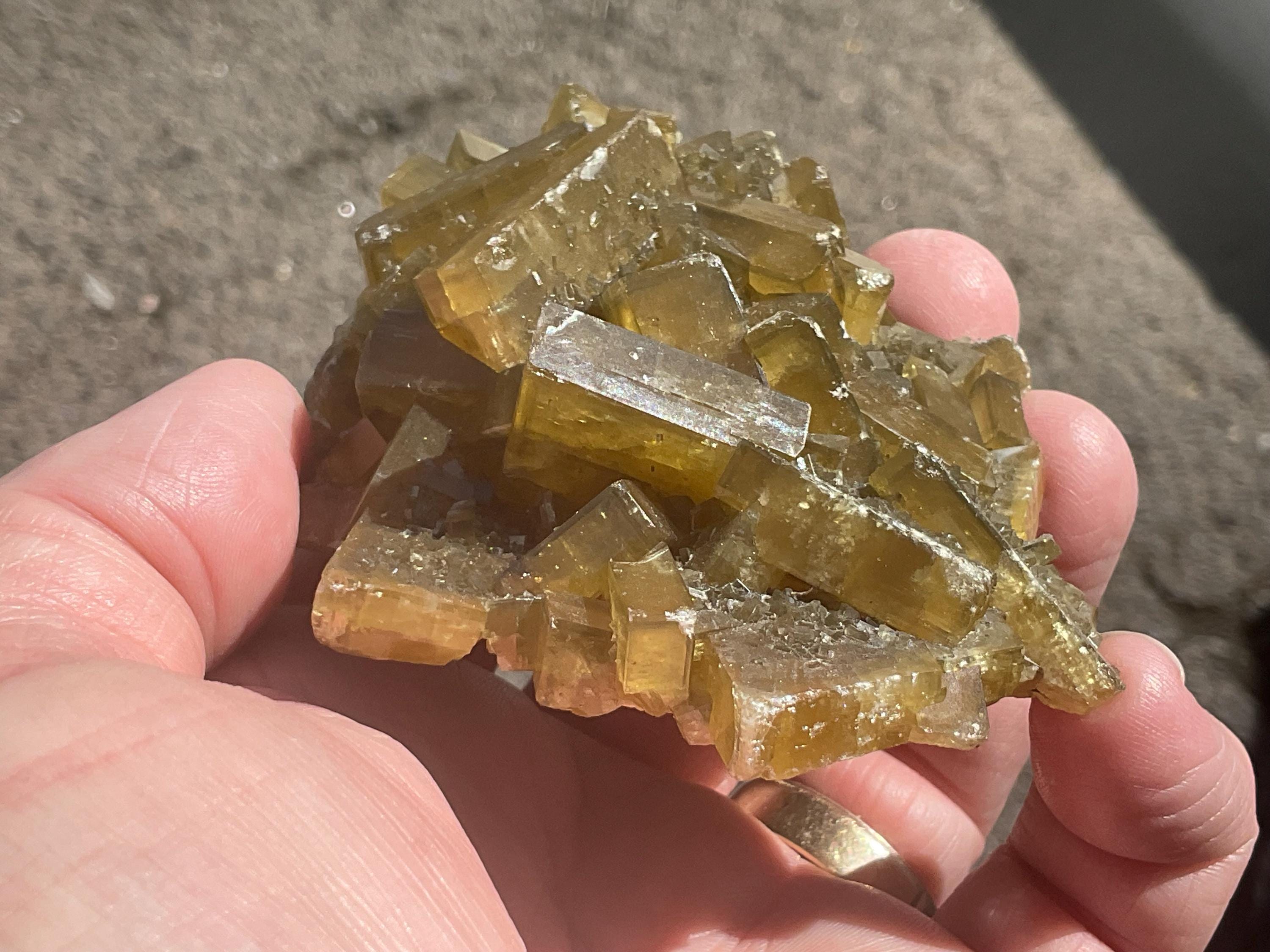 256g Tabular Golden Baryte on Botryoidal Fluorite Specimen 3B from Jiangxi