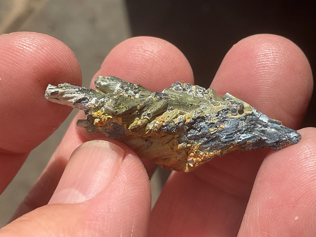 8g Botryoidal Fluorite and Valentinite on Stibnite Specimen 3A from Jiangxi, China