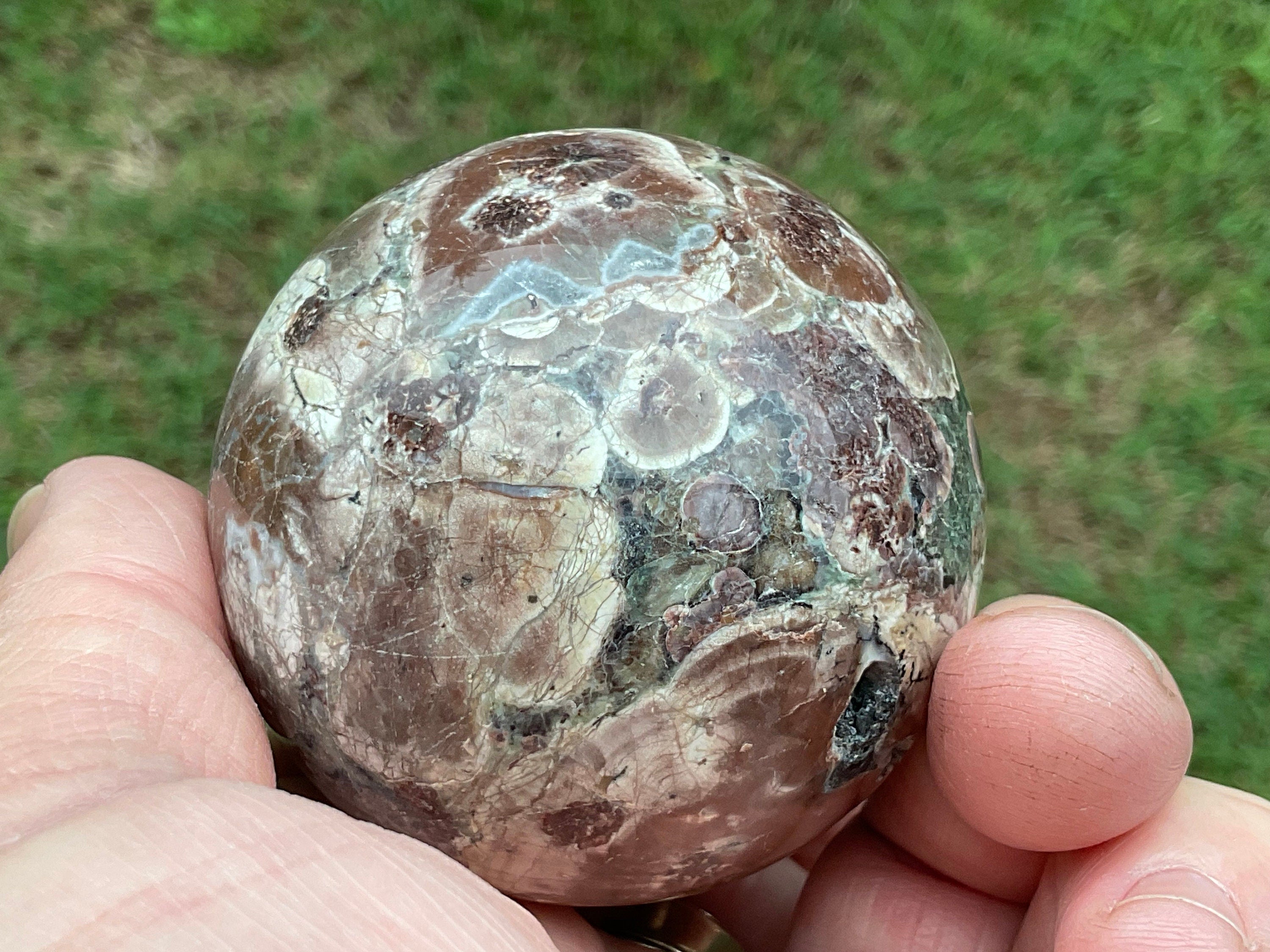 235g Green Cherry Blossom Jasper Sphere 2A