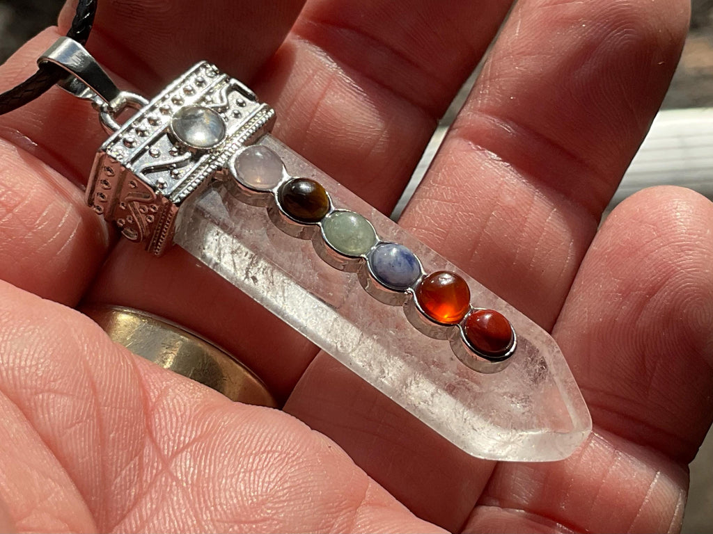 Clear Quartz Pendant with Chakra Stones