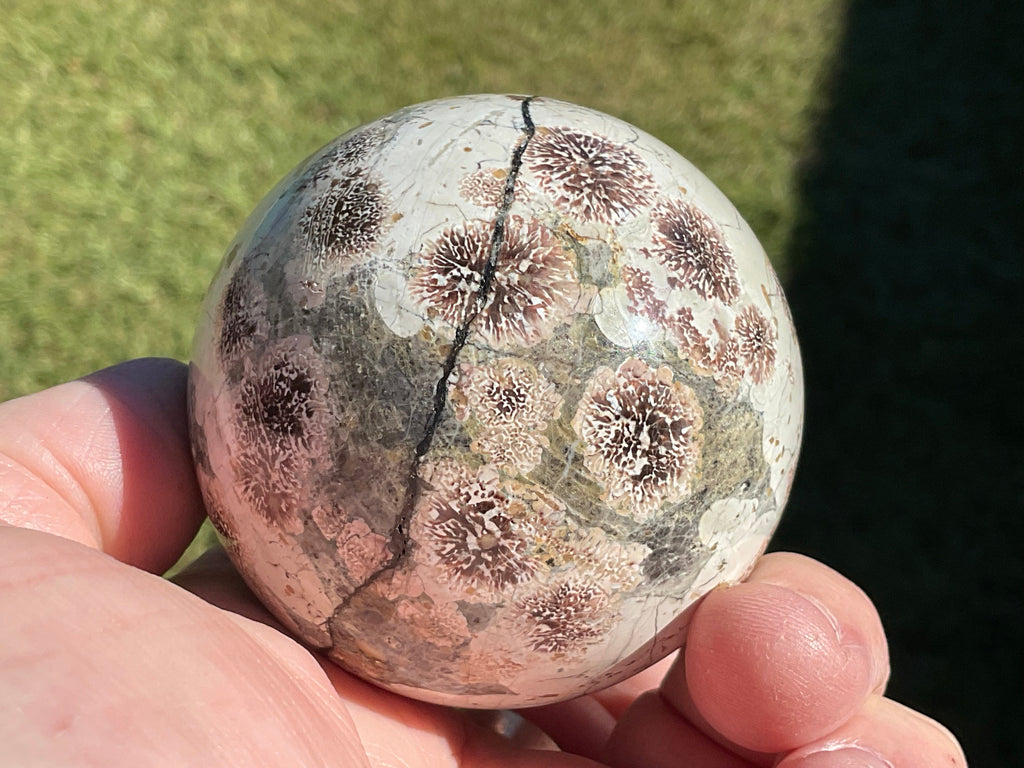 295g Green Cherry Blossom Jasper Sphere 7B