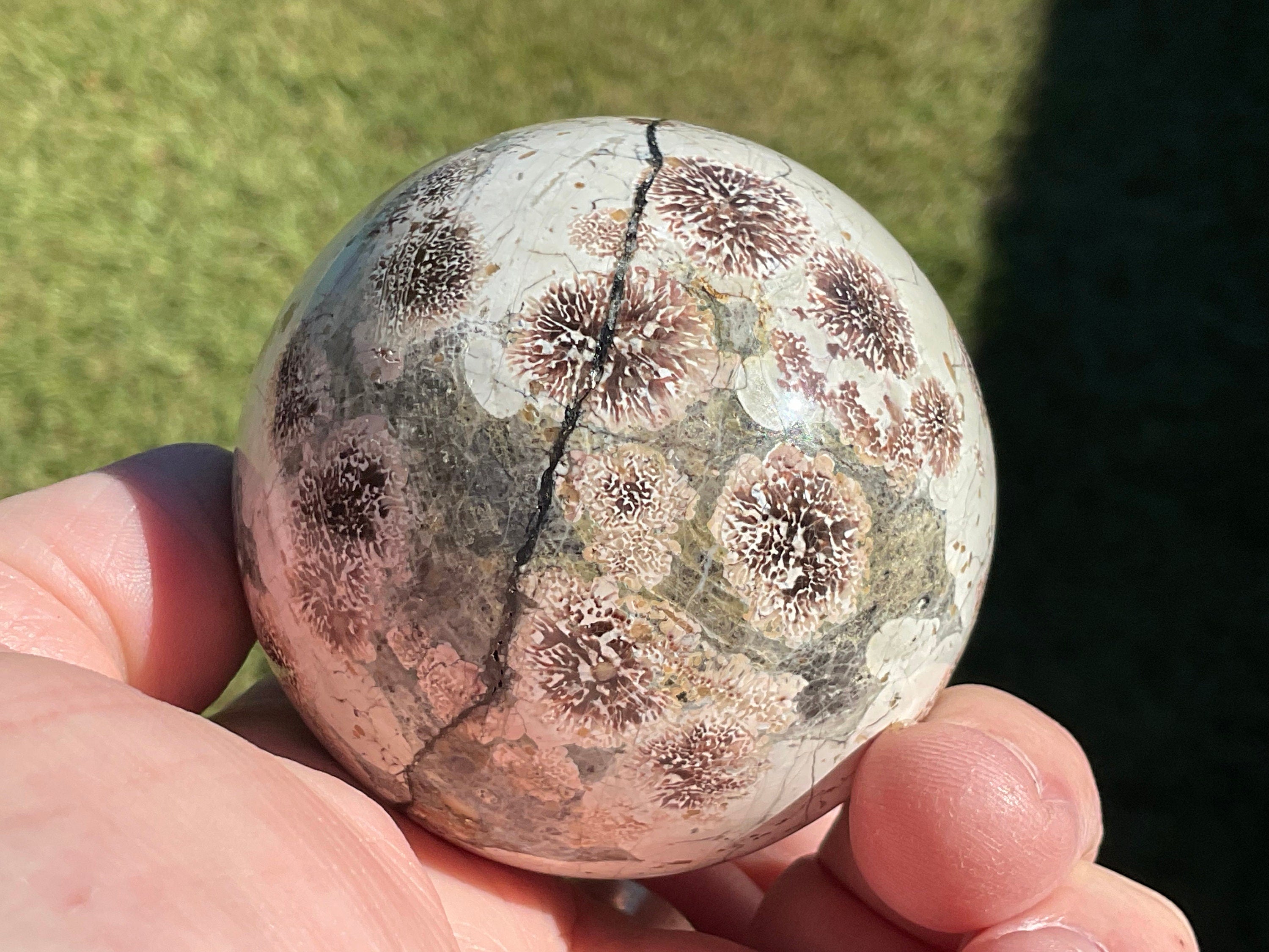 295g Green Cherry Blossom Jasper Sphere 7B