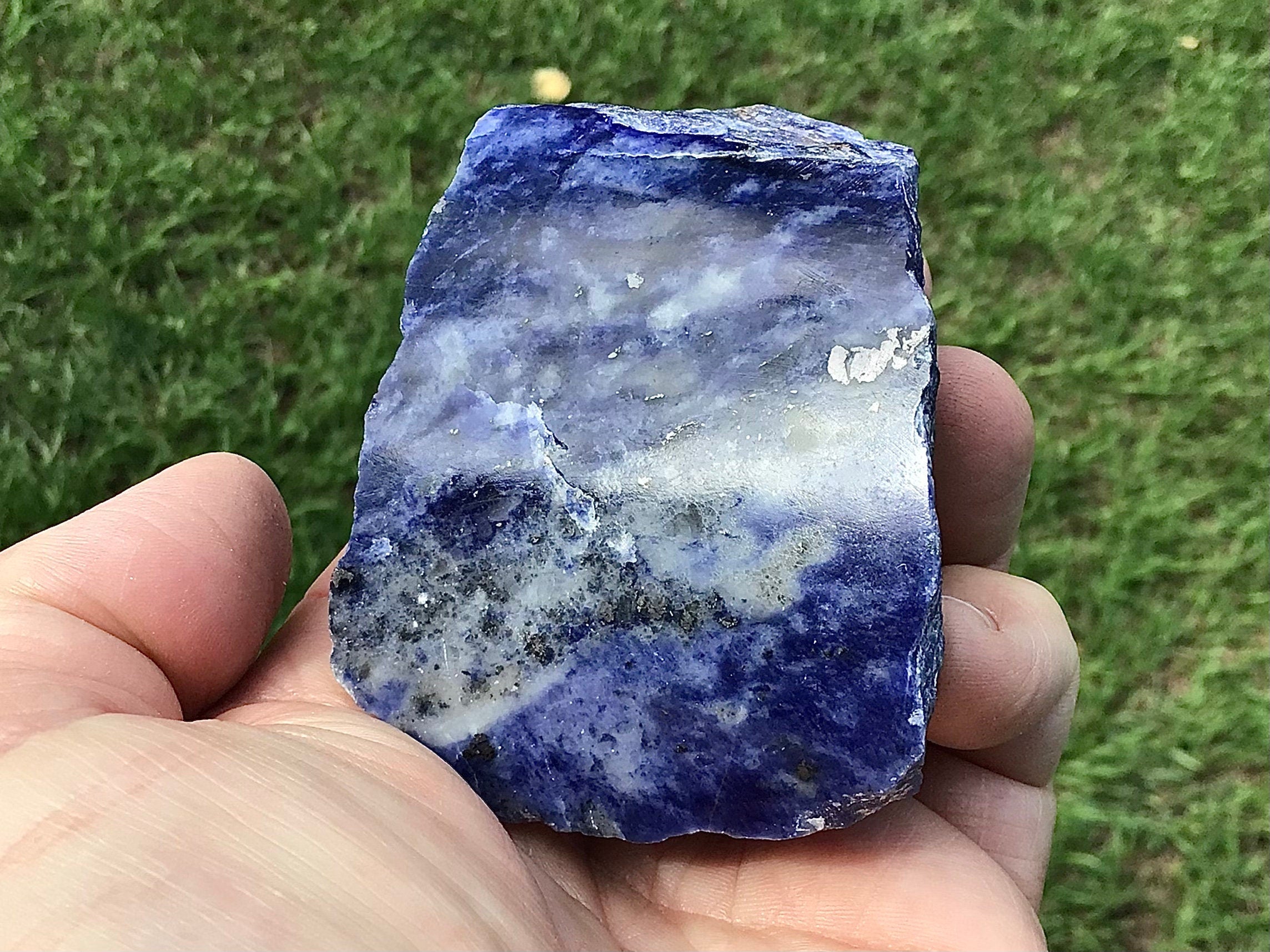 216g Sodalite with Graphite One Side Polished 2C