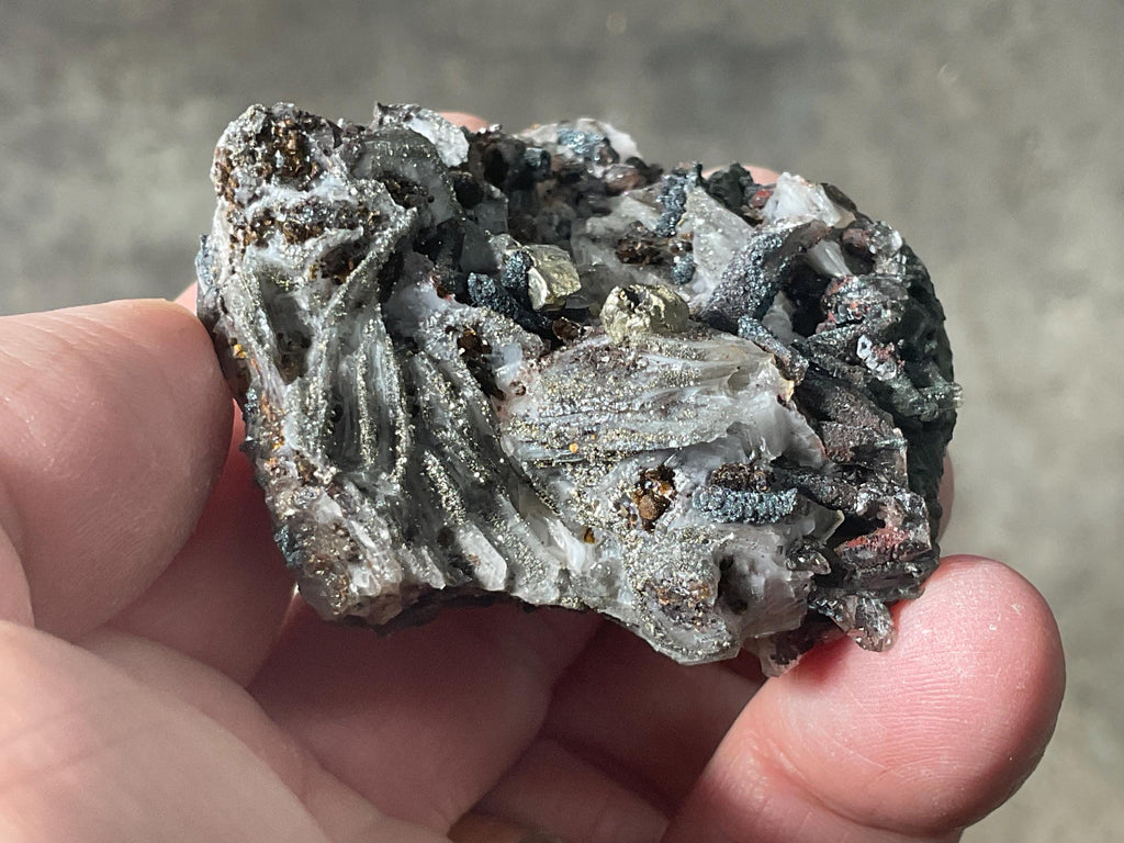 92g Pyrite encrusted Calcite on Limonite Quartz Specimen 4A from Fujian, China