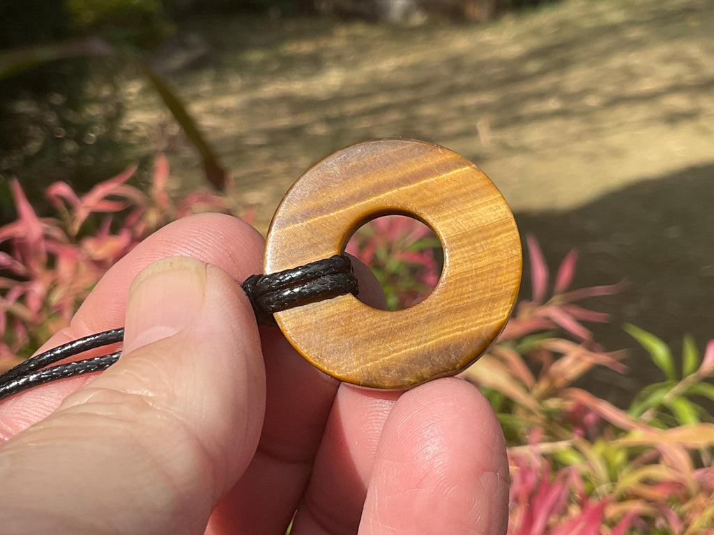 Tiger Eye Donut Flower Pendant A