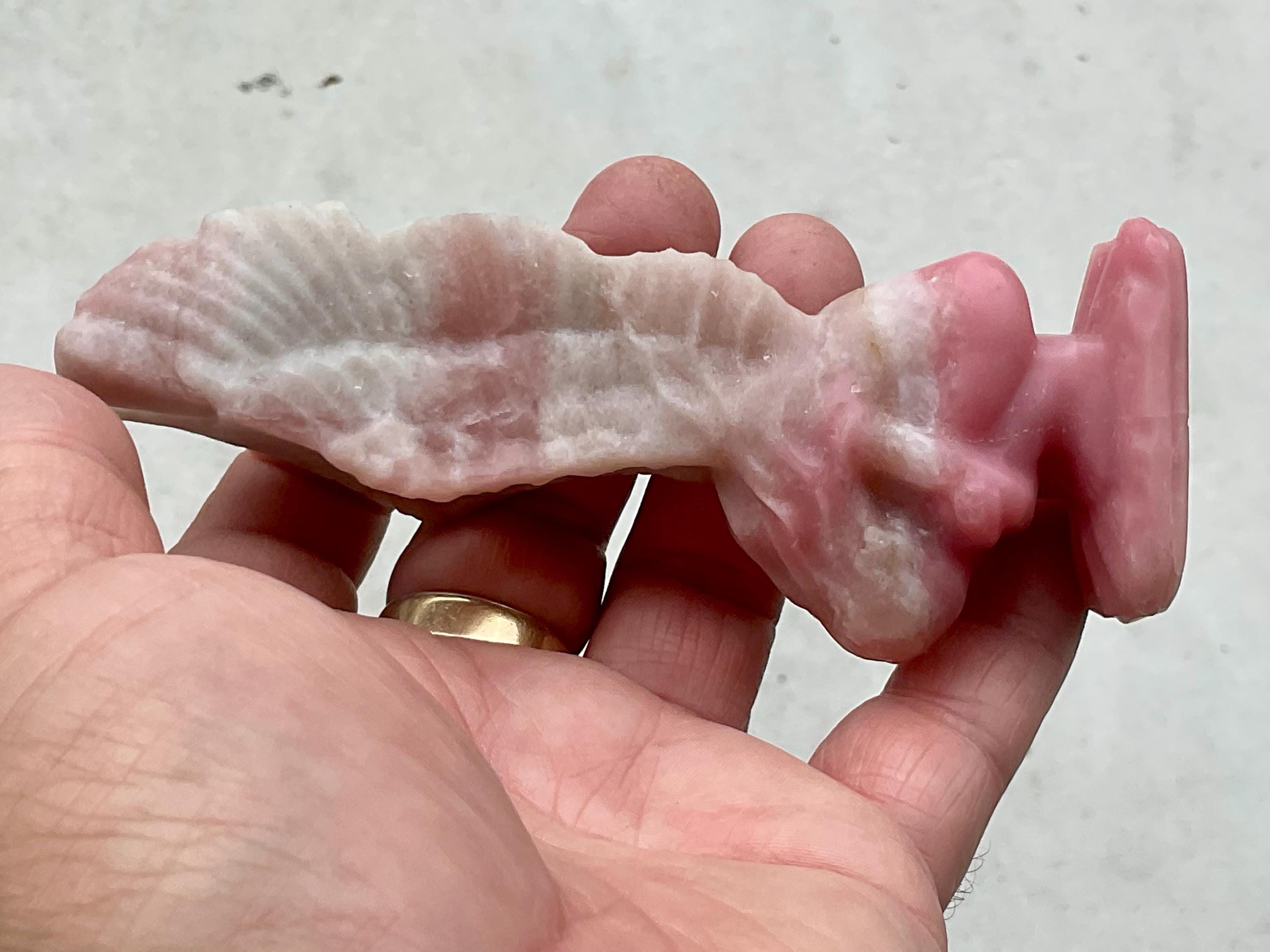 176g Mexican Pink Opal “Weeping Angel” Carving B