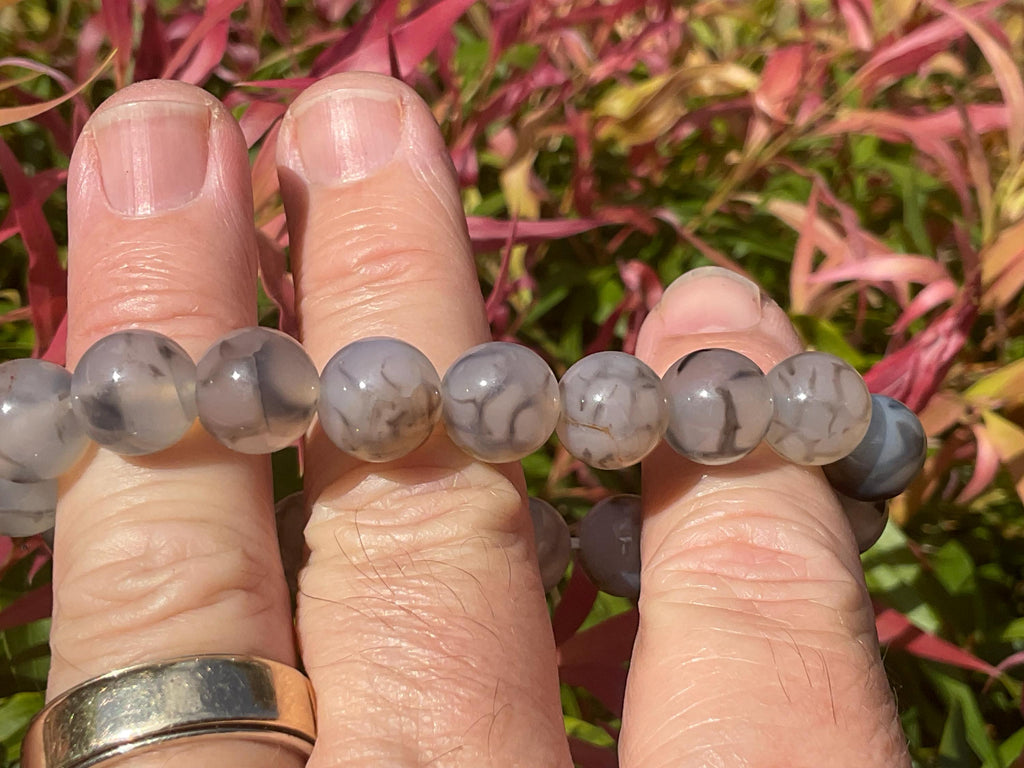 Agate “Spider Web” 10mm Bead Mala Bracelet A