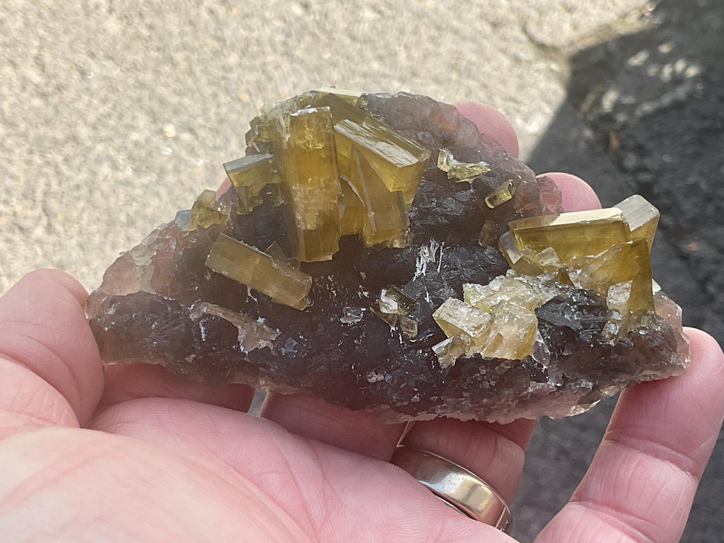162g Tabular Golden Baryte on Botryoidal Fluorite Specimen 3A from Jiangxi