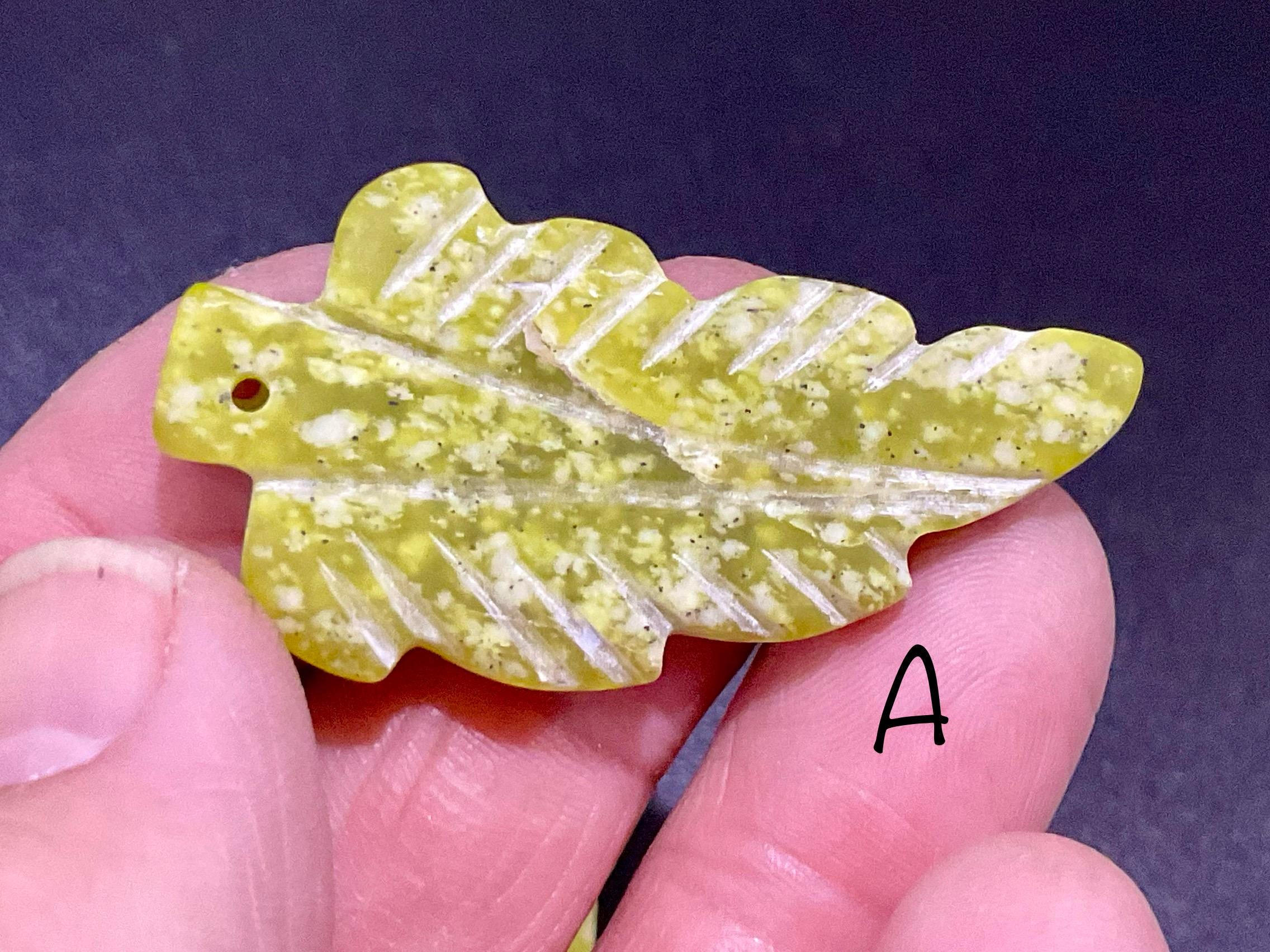 Lime Green Pakistan Asterite Drilled Leaf Pendant Group 2