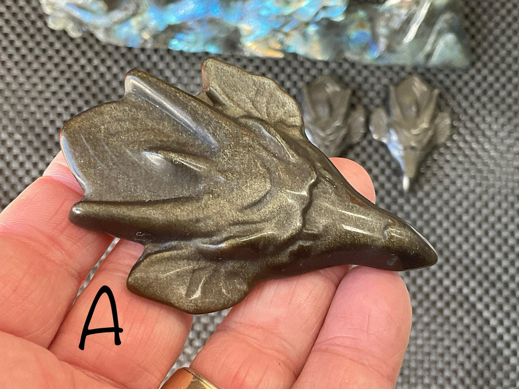 Gold Sheen Obsidian Dragon Head Carving