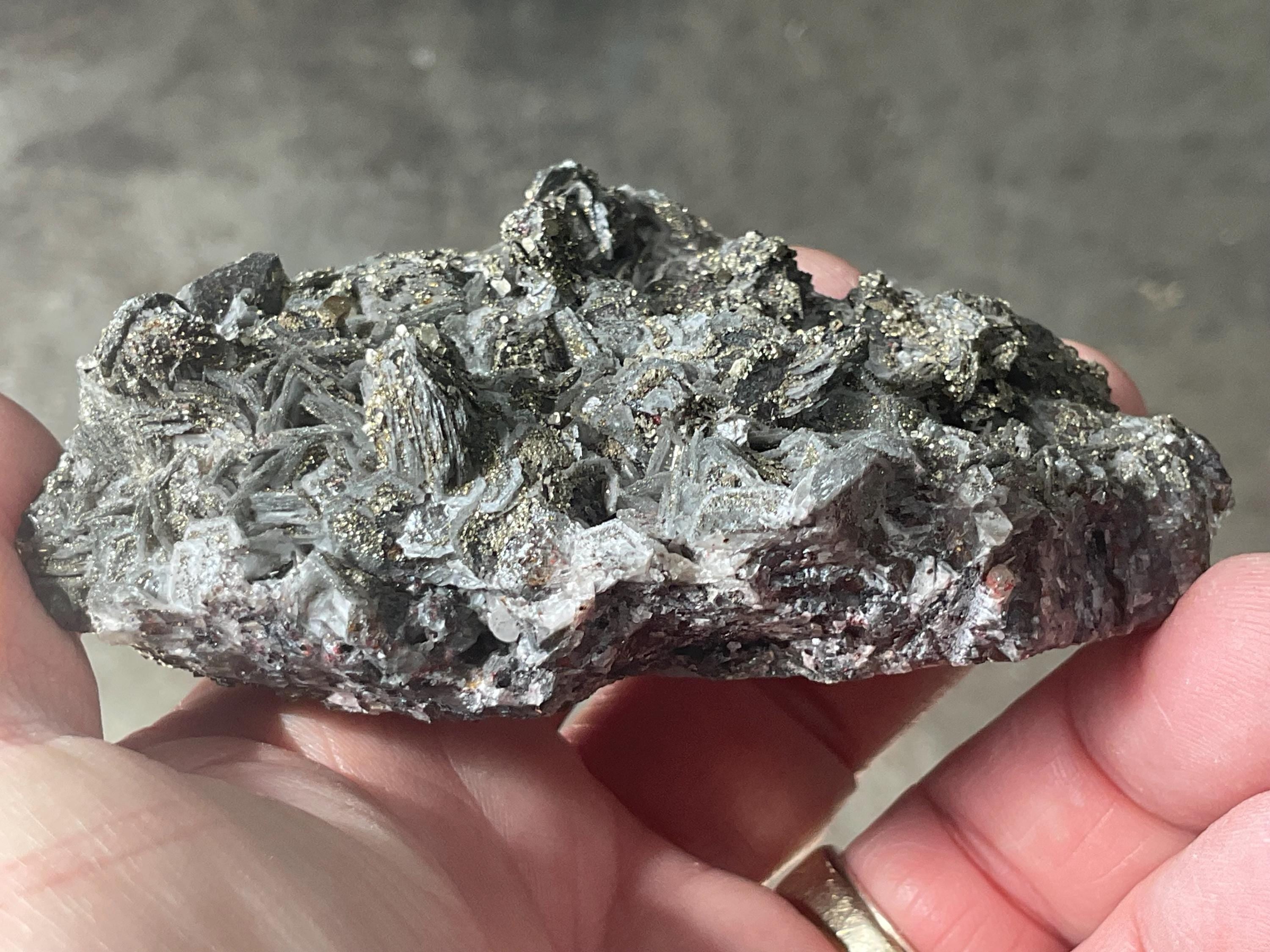 162g Pyrite encrusted Calcite on Limonite Quartz Specimen 3C from Fujian, China