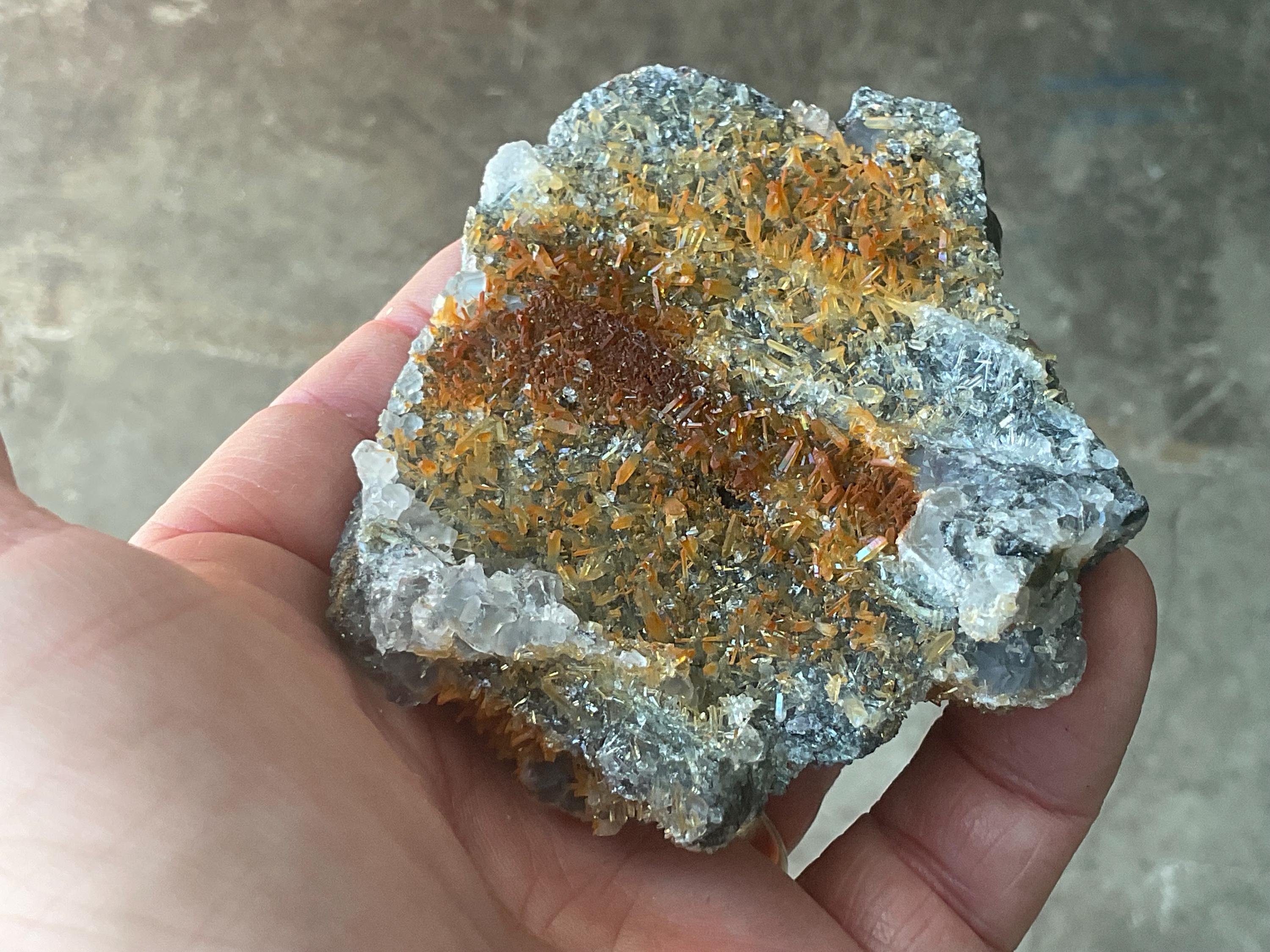 172g Hematite Stained Needle Quartz with Fluorite Specimen 2B from Fujian, China