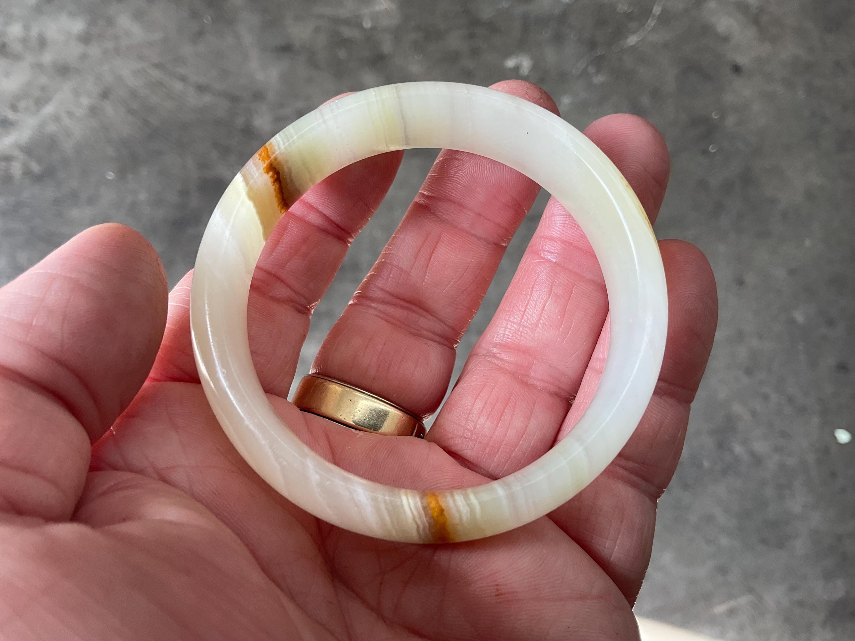 42g Small Green Banded Onyx Solid Bangle 1B