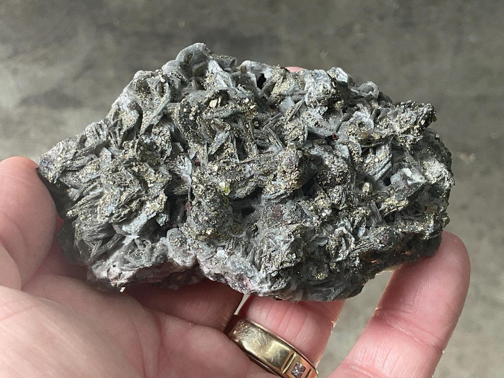 162g Pyrite encrusted Calcite on Limonite Quartz Specimen 3C from Fujian, China