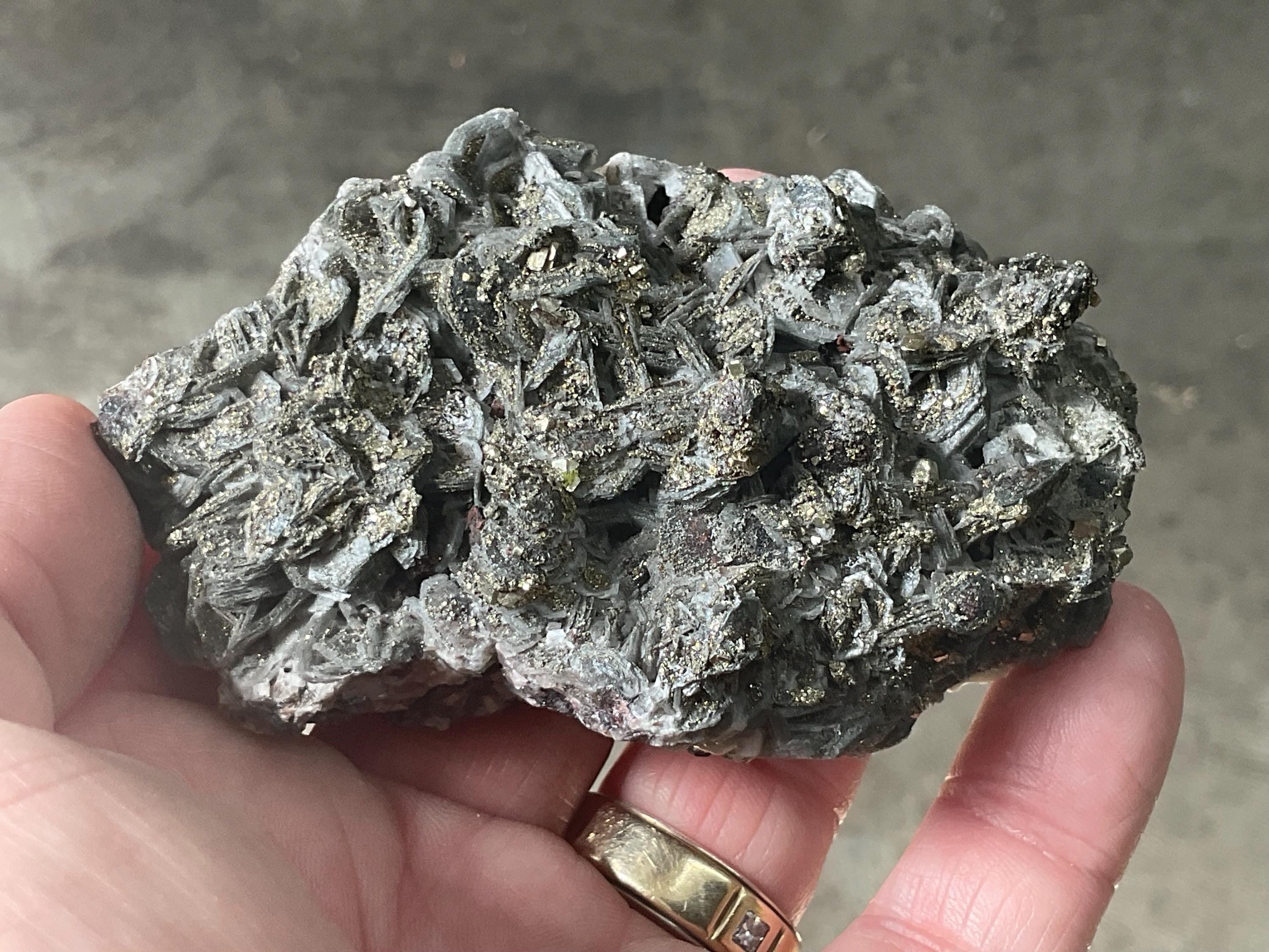 162g Pyrite encrusted Calcite on Limonite Quartz Specimen 3C from Fujian, China