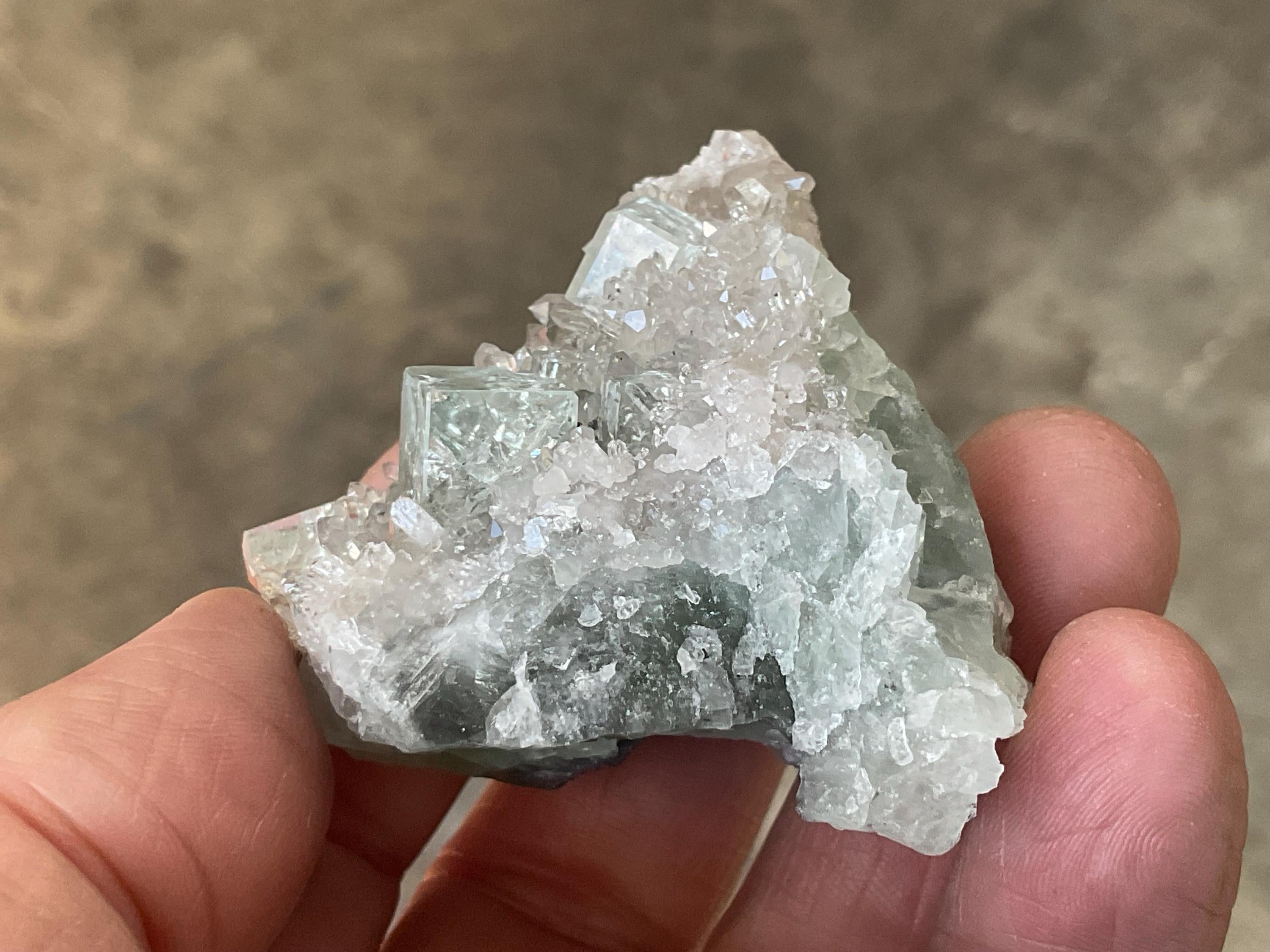 88g Pale Green Cubic Fluorite on Quartz/Fluorite Matrix Specimen A from Hunan, China