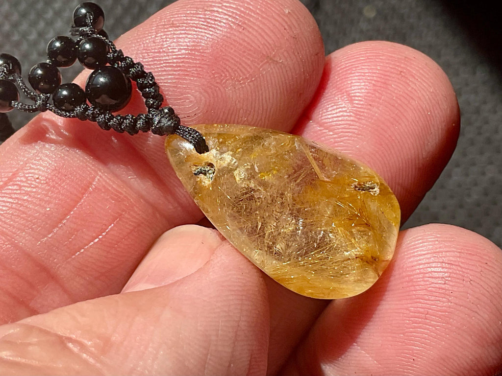 Golden Rutile Teardrop Adjustable Pendant A