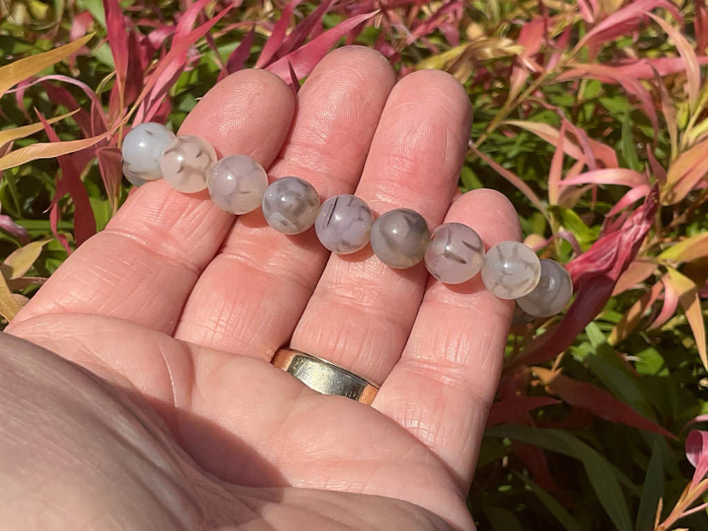 Agate “Spider Web” 10mm Bead Mala Bracelet D