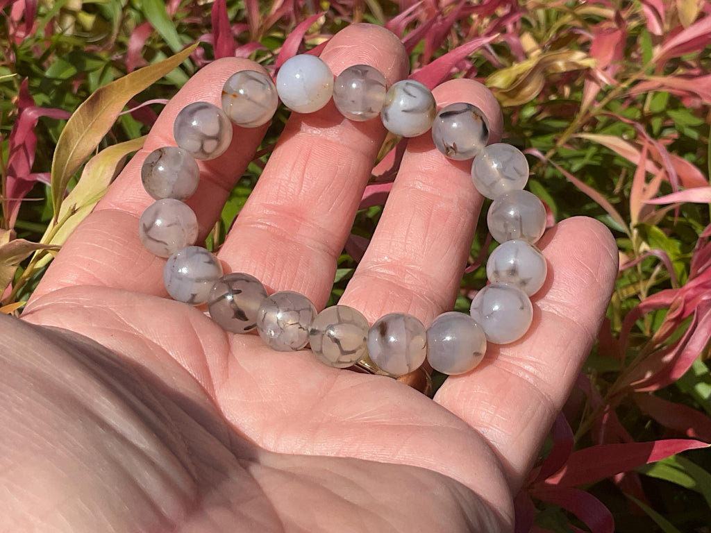 Agate “Spider Web” 10mm Bead Mala Bracelet B