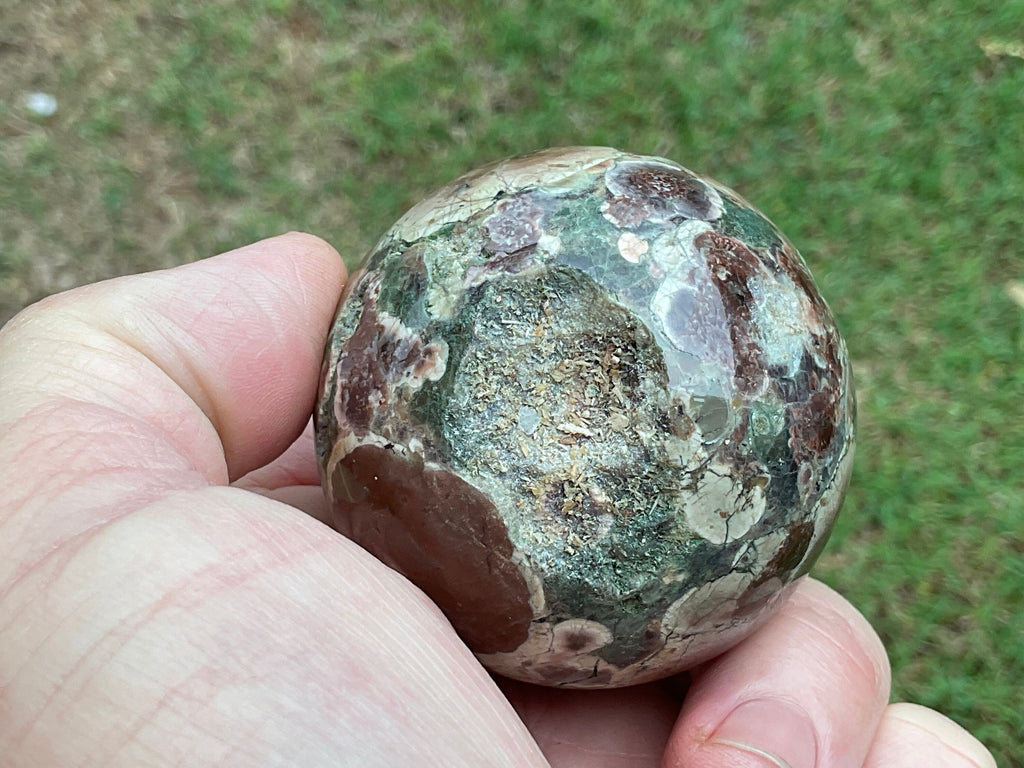 193g Green Cherry Blossom Jasper Sphere 1A