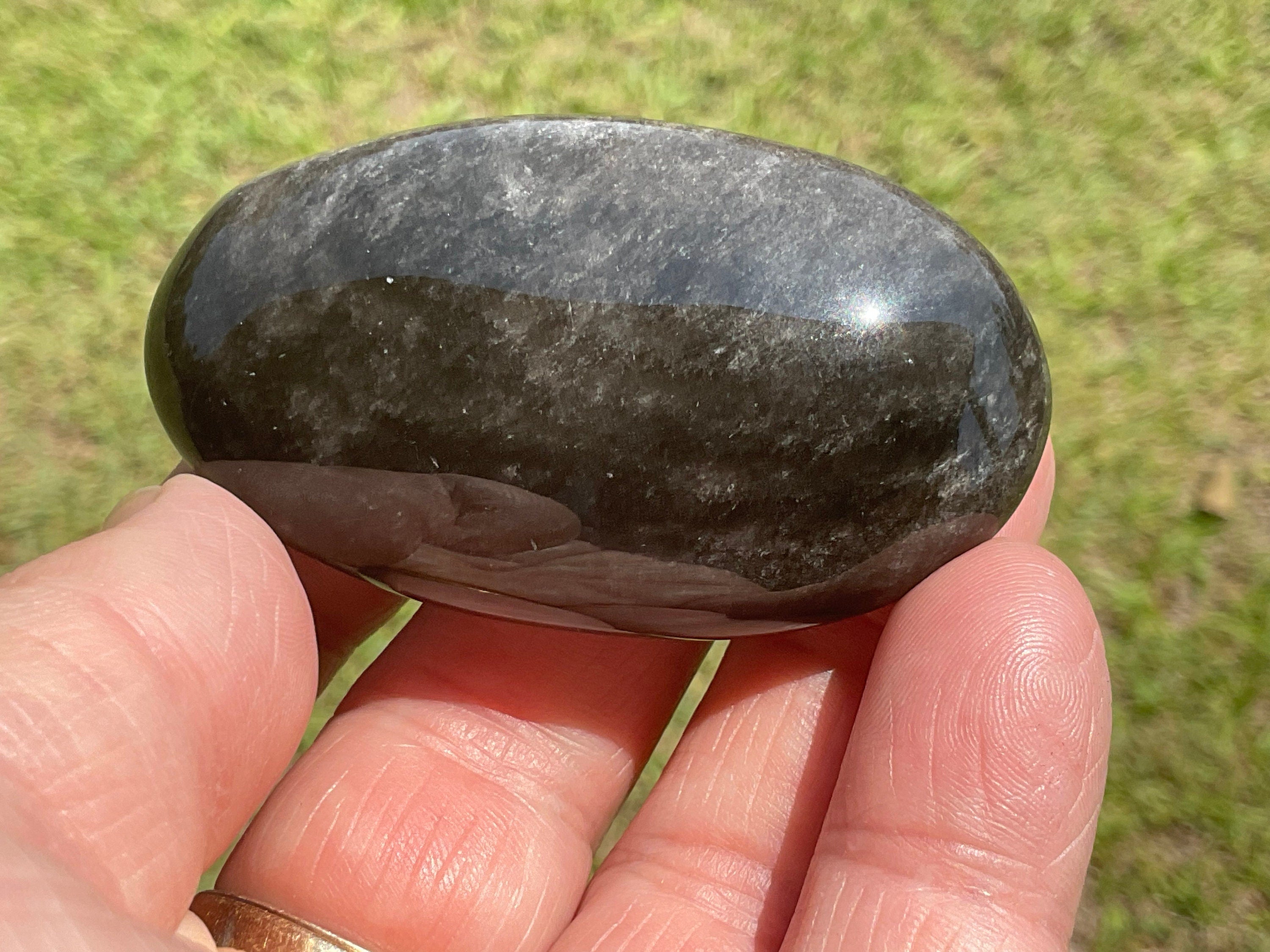 56g Silver Sheen Obsidian Palmstone 2A