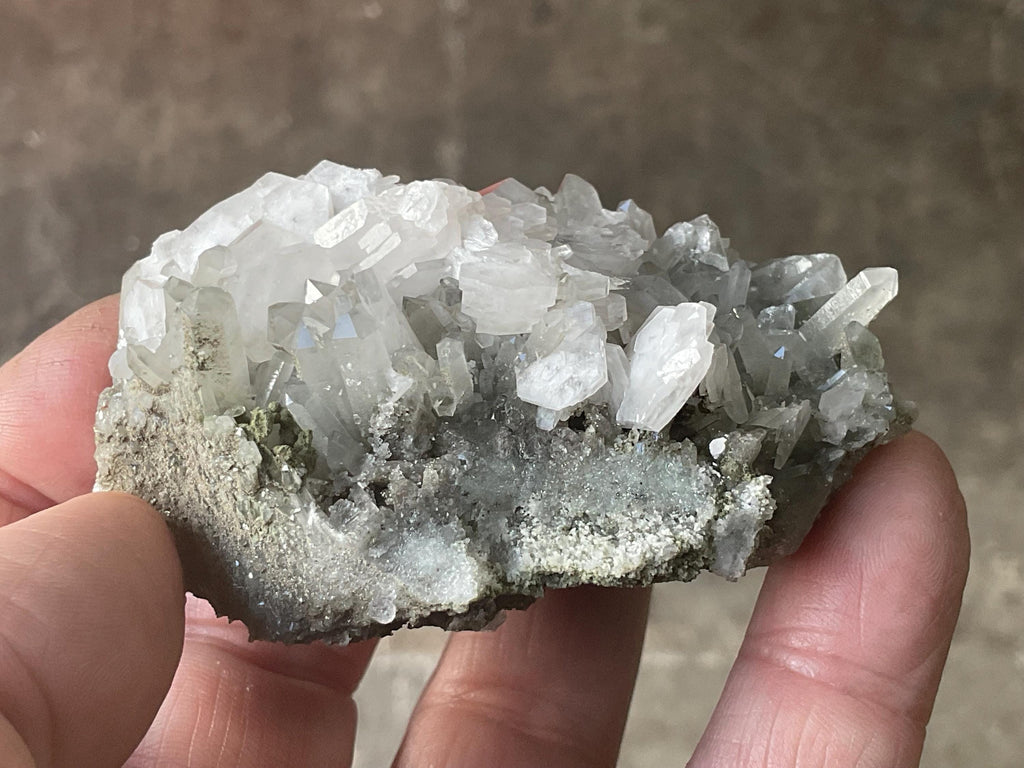 106g Hexagonal Flat Calcite on Chlorite Included Quartz Specimen B