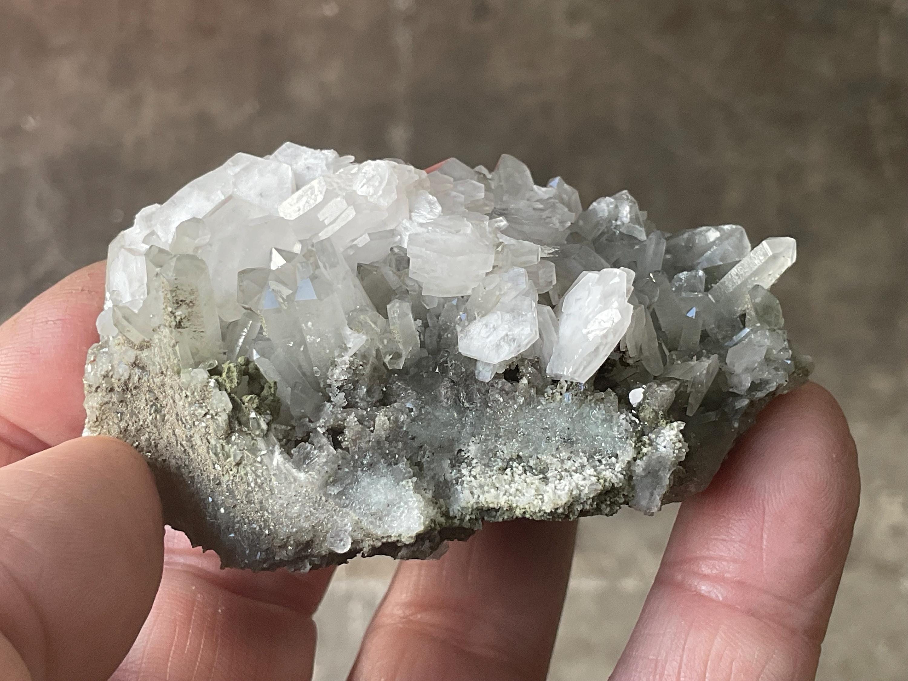 106g Hexagonal Flat Calcite on Chlorite Included Quartz Specimen B