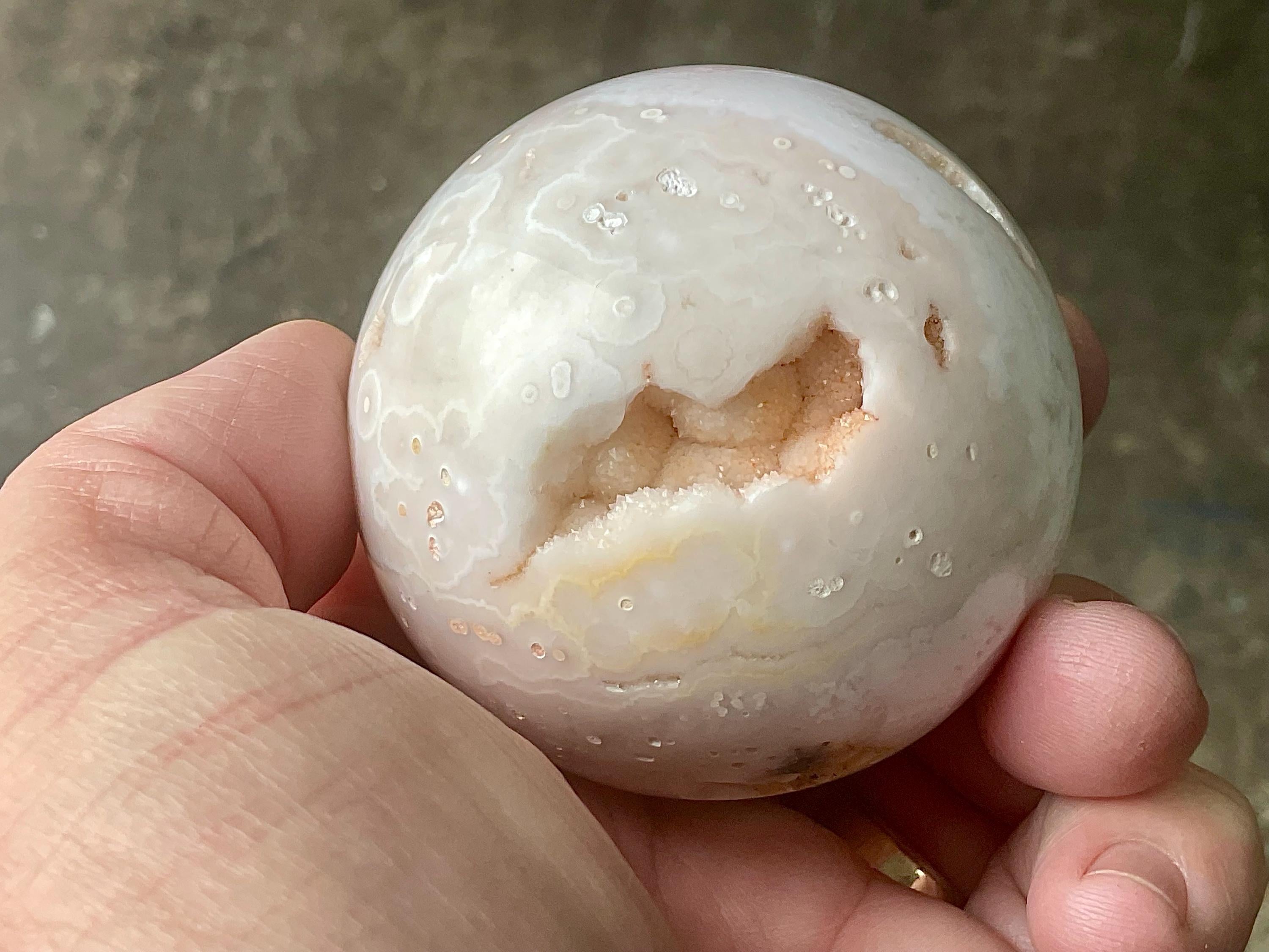 286g Druzy Pink Flower Agate Sphere