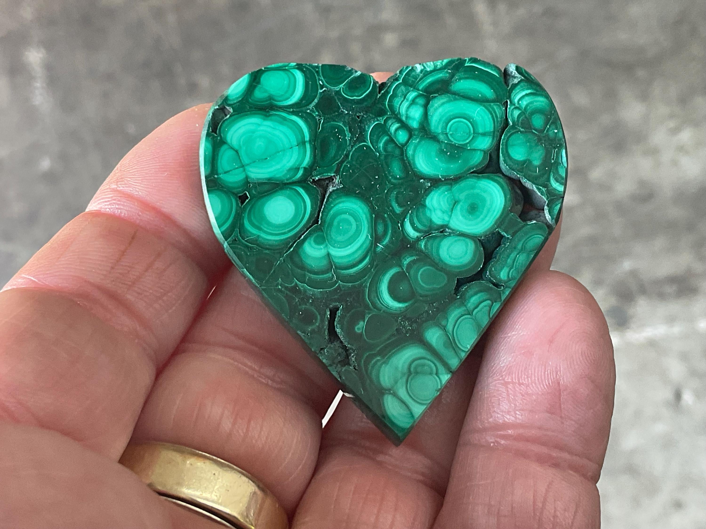 32g Polished Malachite Heart 3B