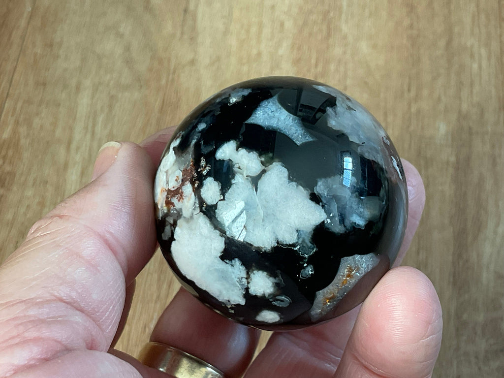 169g Black Flower Agate Sphere 2A