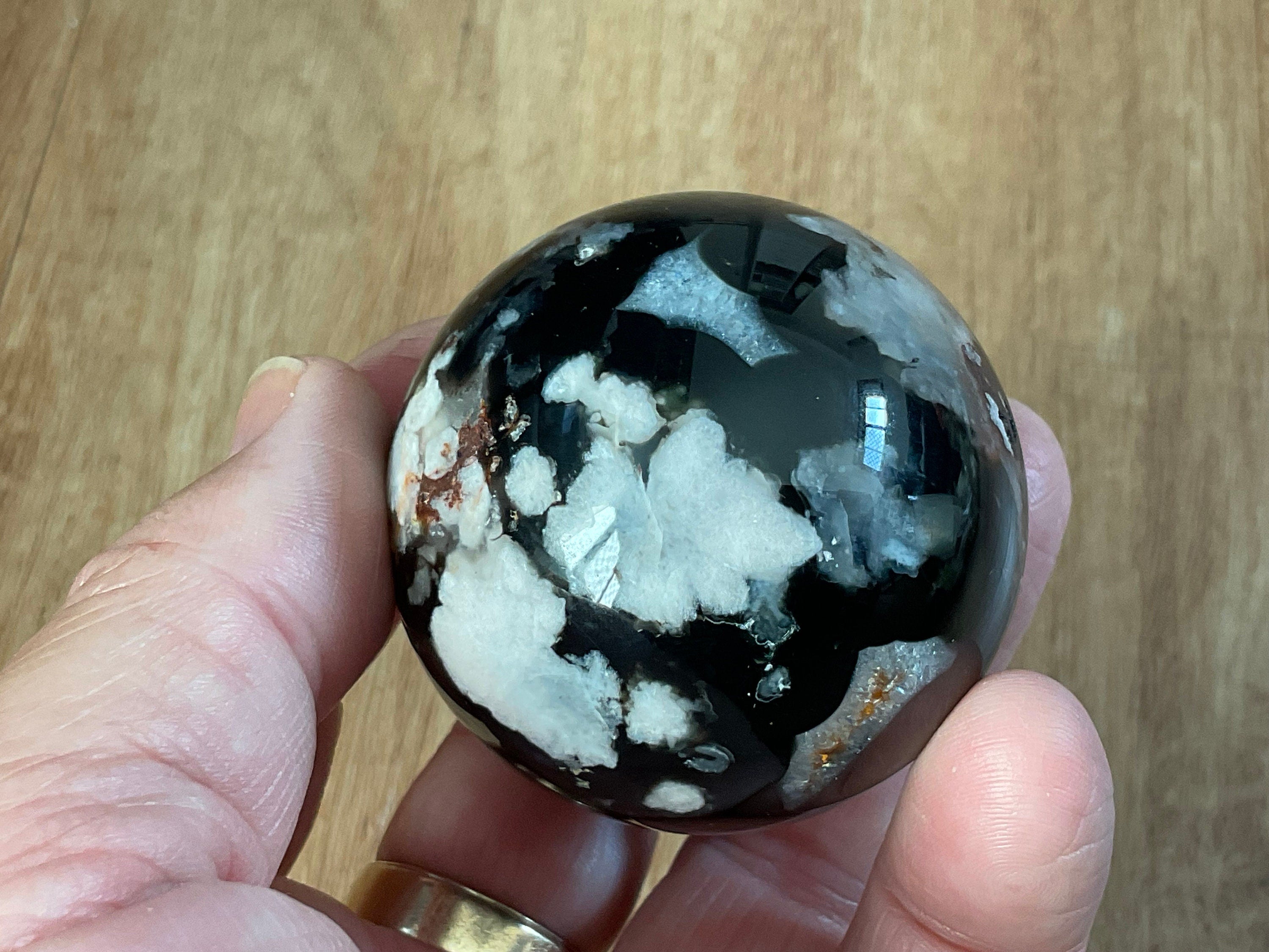 169g Black Flower Agate Sphere 2A
