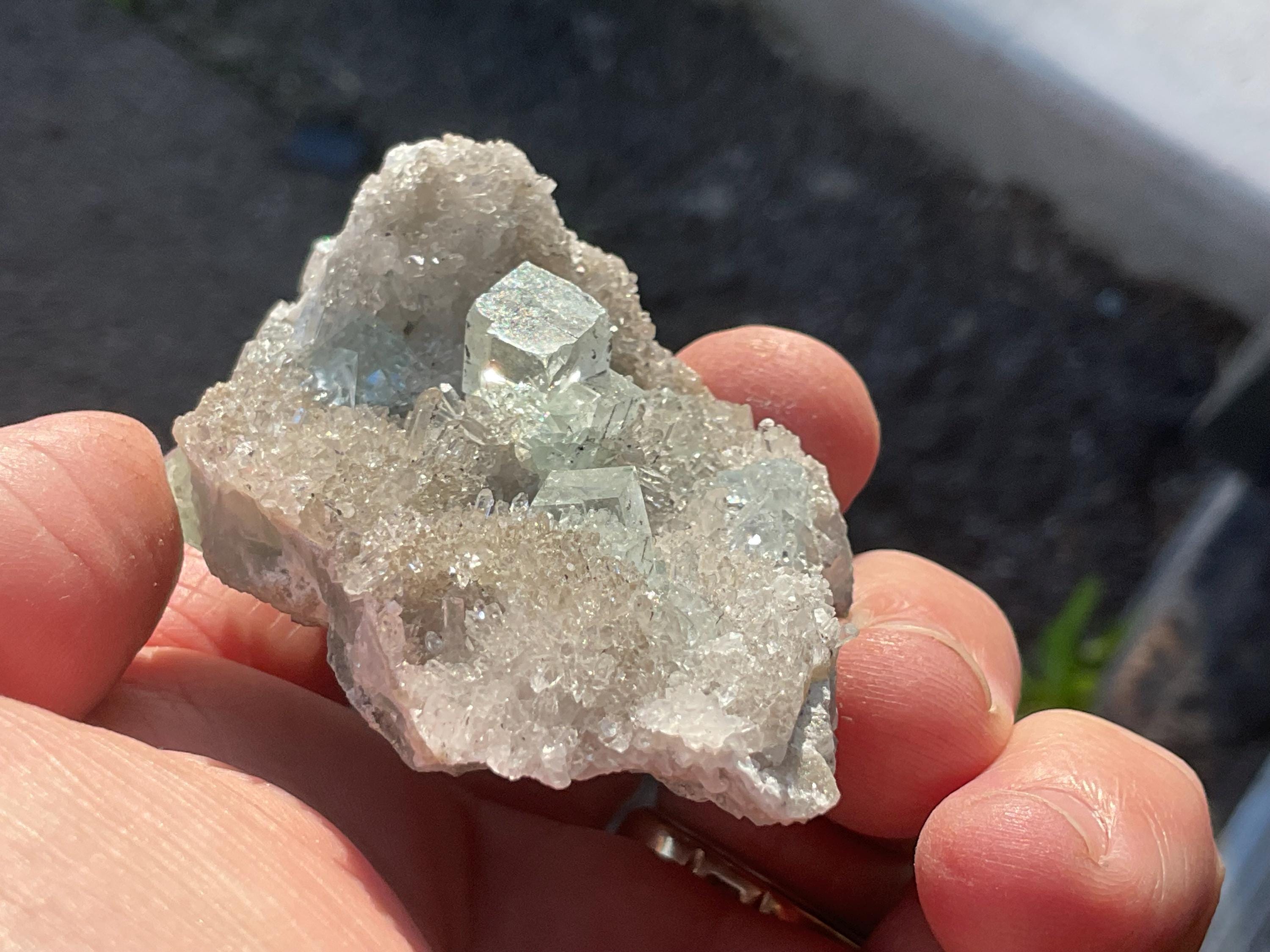104g Pale Green Cubic Fluorite on Quartz/Fluorite Specimen B from Hunan, China