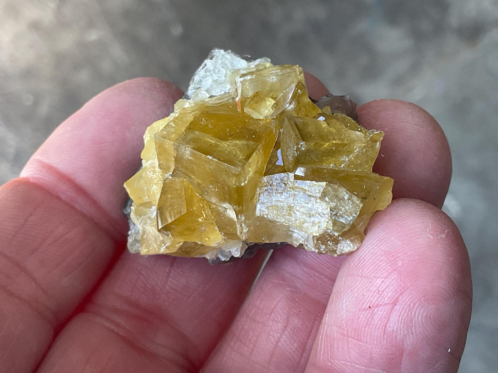38g Tabular Golden Baryte on Botryoidal Fluorite Specimen 5A from Jiangxi