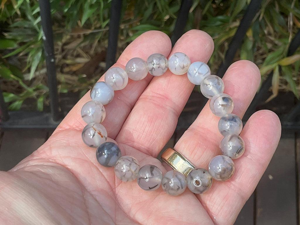 Agate “Spider Web” 10mm Bead Mala Bracelet A