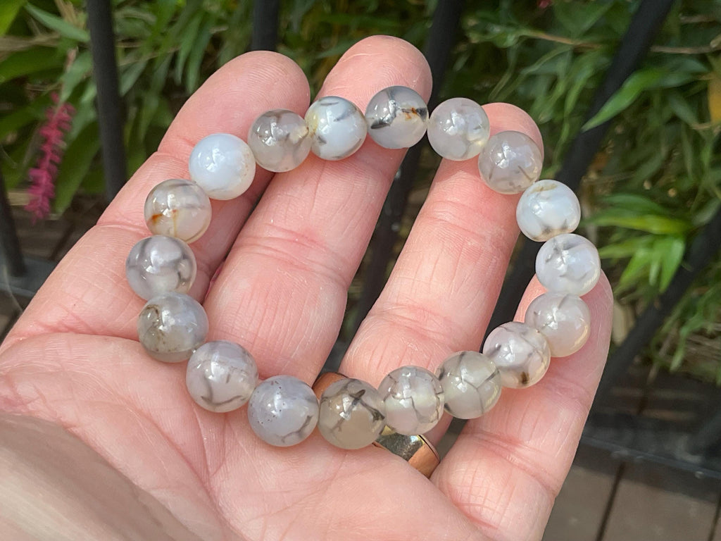 Agate “Spider Web” 10mm Bead Mala Bracelet B