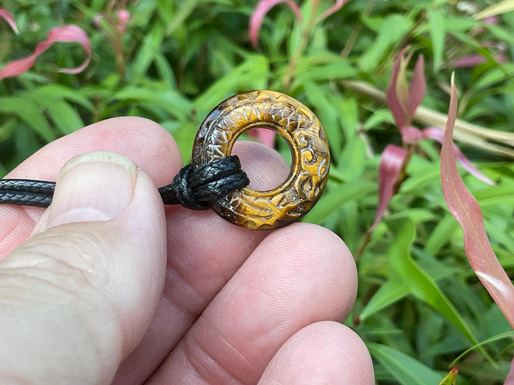 Tiger Eye Donut (Pi Stone) Dragon Pendant B