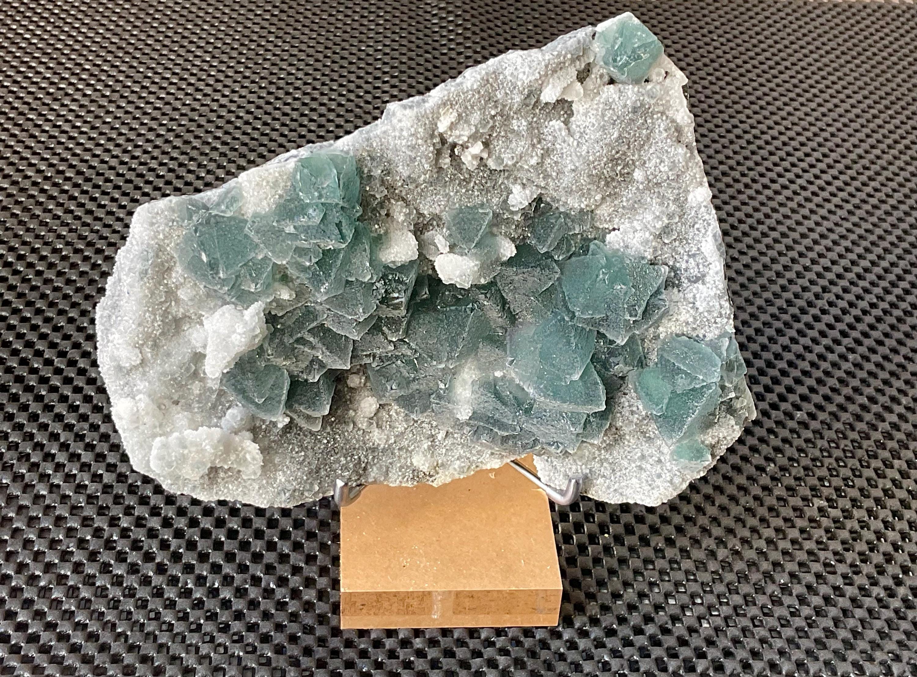 852g Cubic Green Fluorite on Sphalerite/Quartz Matrix Cabinet Specimen