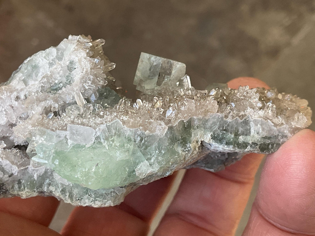 104g Pale Green Cubic Fluorite on Quartz/Fluorite Specimen B from Hunan, China