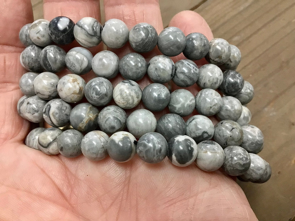 Map Stone Jasper 8mm Bead Bracelet