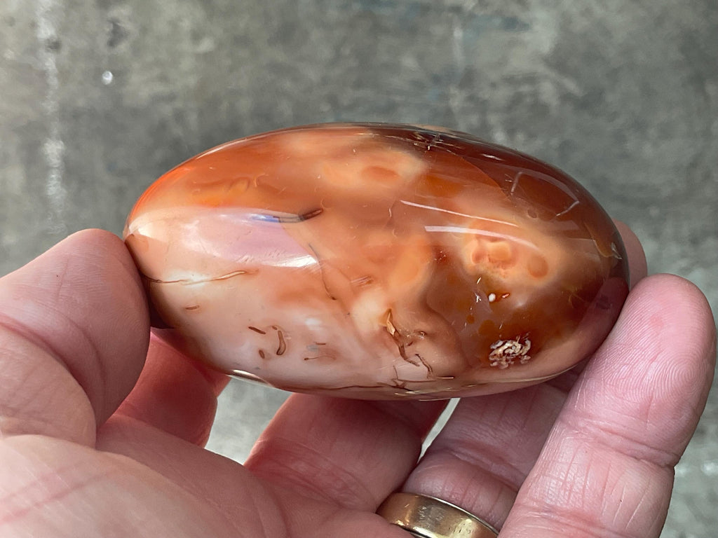 186g Carnelian Orca Agate Palmstone 7C